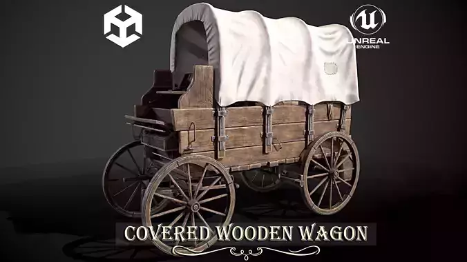  Covered wooden wagon Game Ready 4K Low-poly 3D model