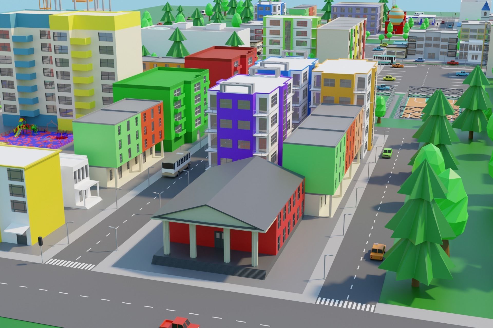Cartoon City Low-poly 3D model_8
