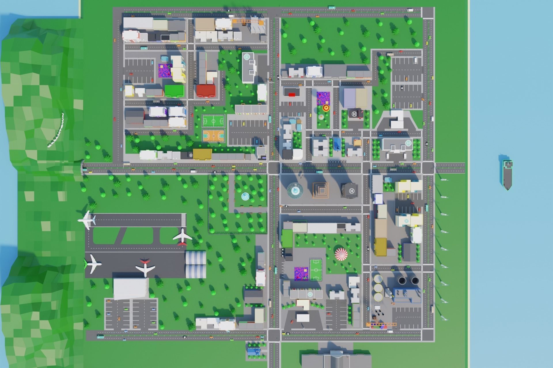 Cartoon City Low-poly 3D model_18
