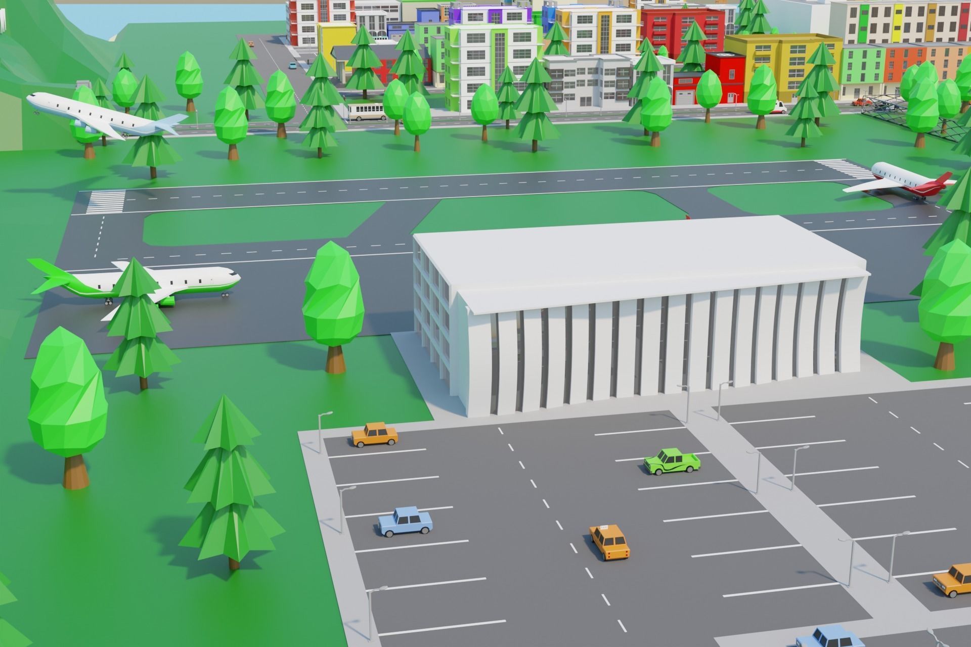 Cartoon City Low-poly 3D model_6