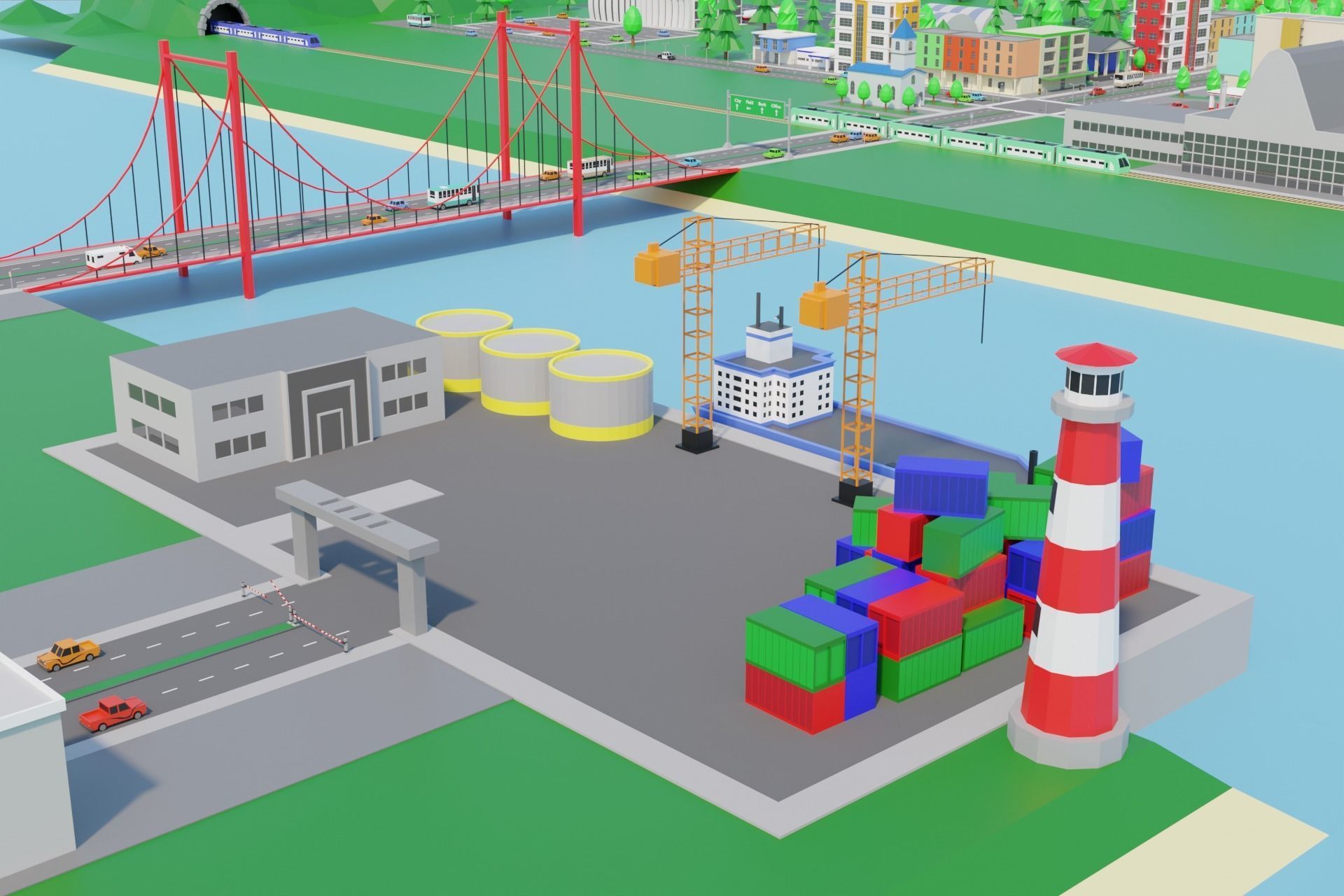 Cartoon City Low-poly 3D model_15