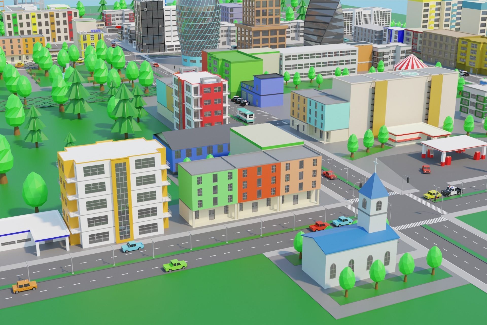 Cartoon City Low-poly 3D model_13
