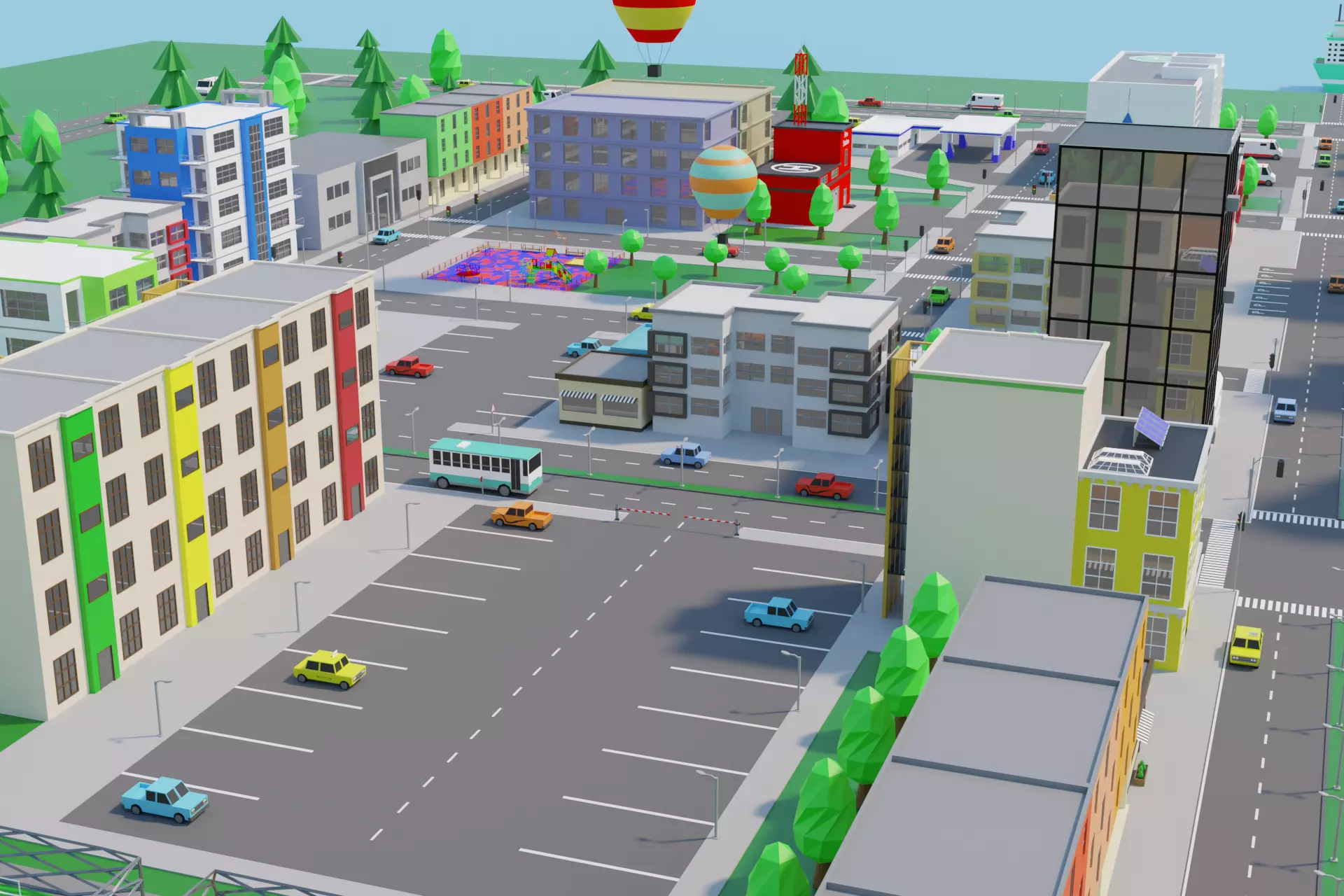 Cartoon City Low-poly 3D model_0
