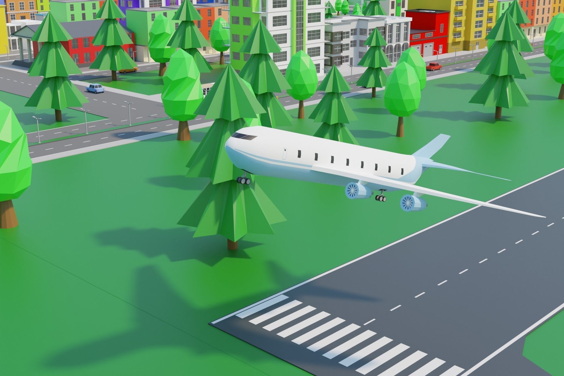 Cartoon City Low-poly 3D model_7