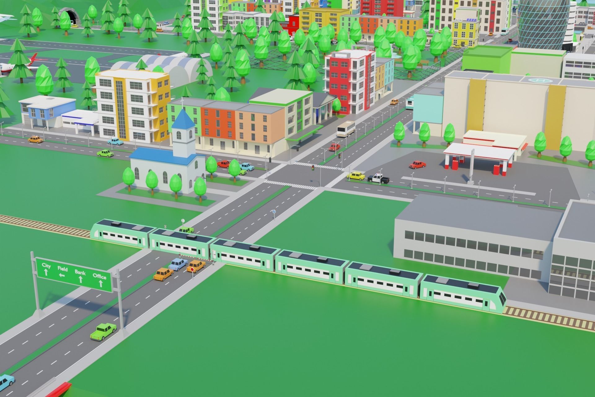 Cartoon City Low-poly 3D model_12