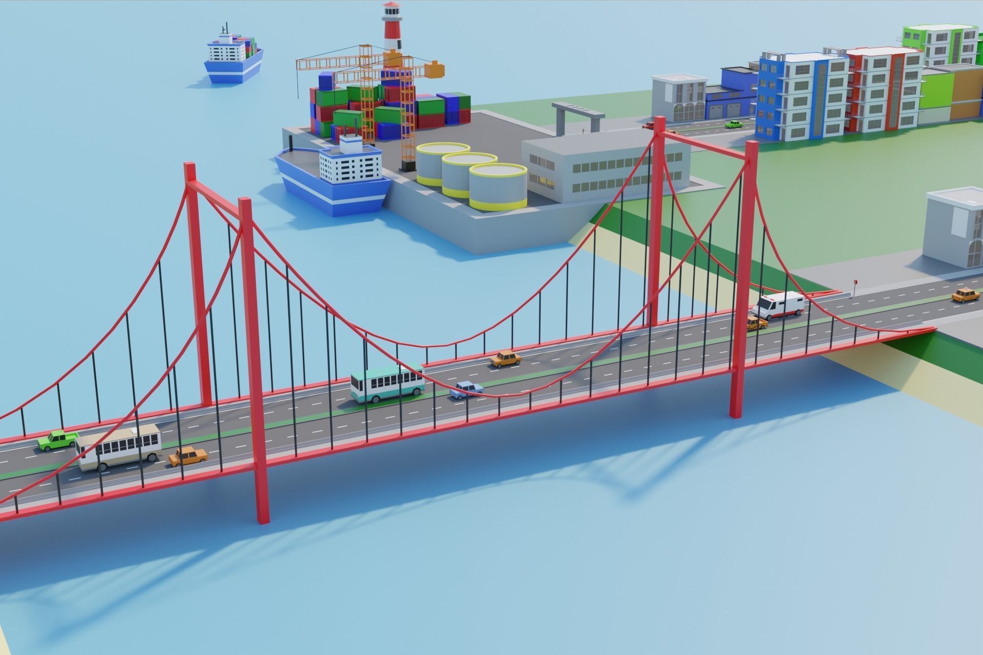 Cartoon City Low-poly 3D model_14