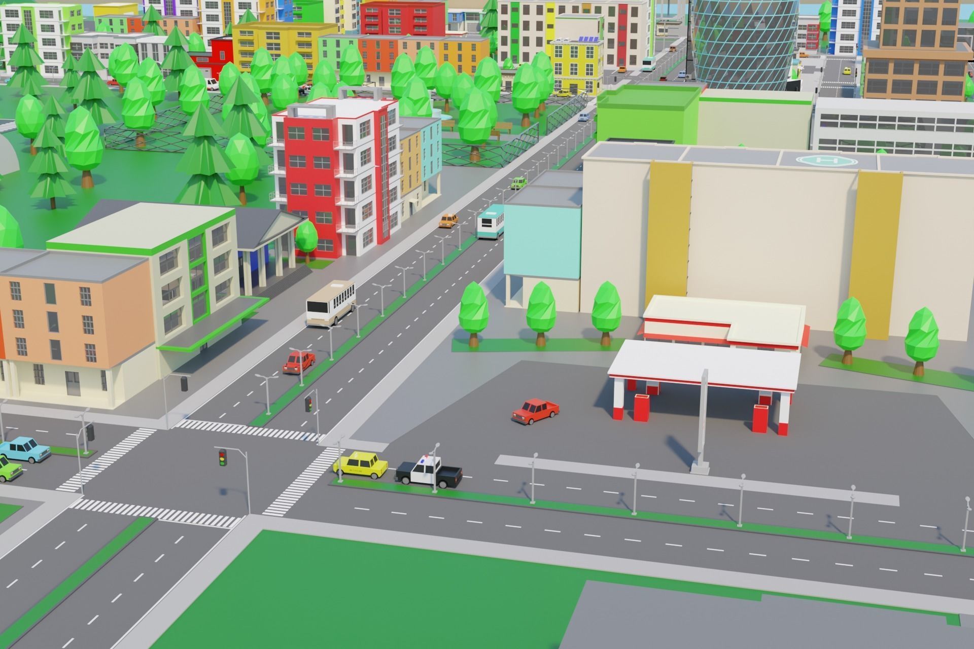 Cartoon City Low-poly 3D model_4