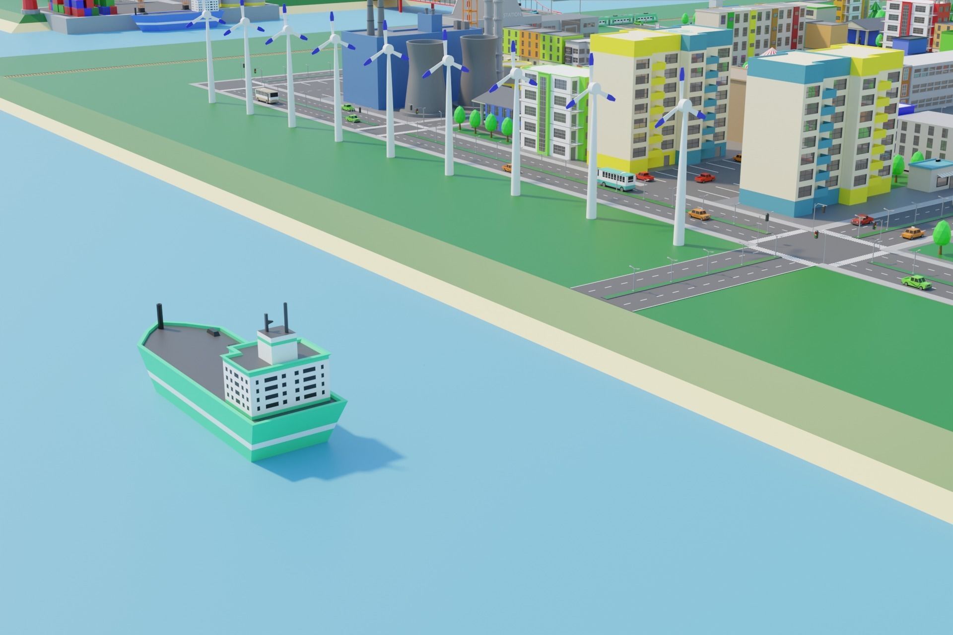 Cartoon City Low-poly 3D model_11