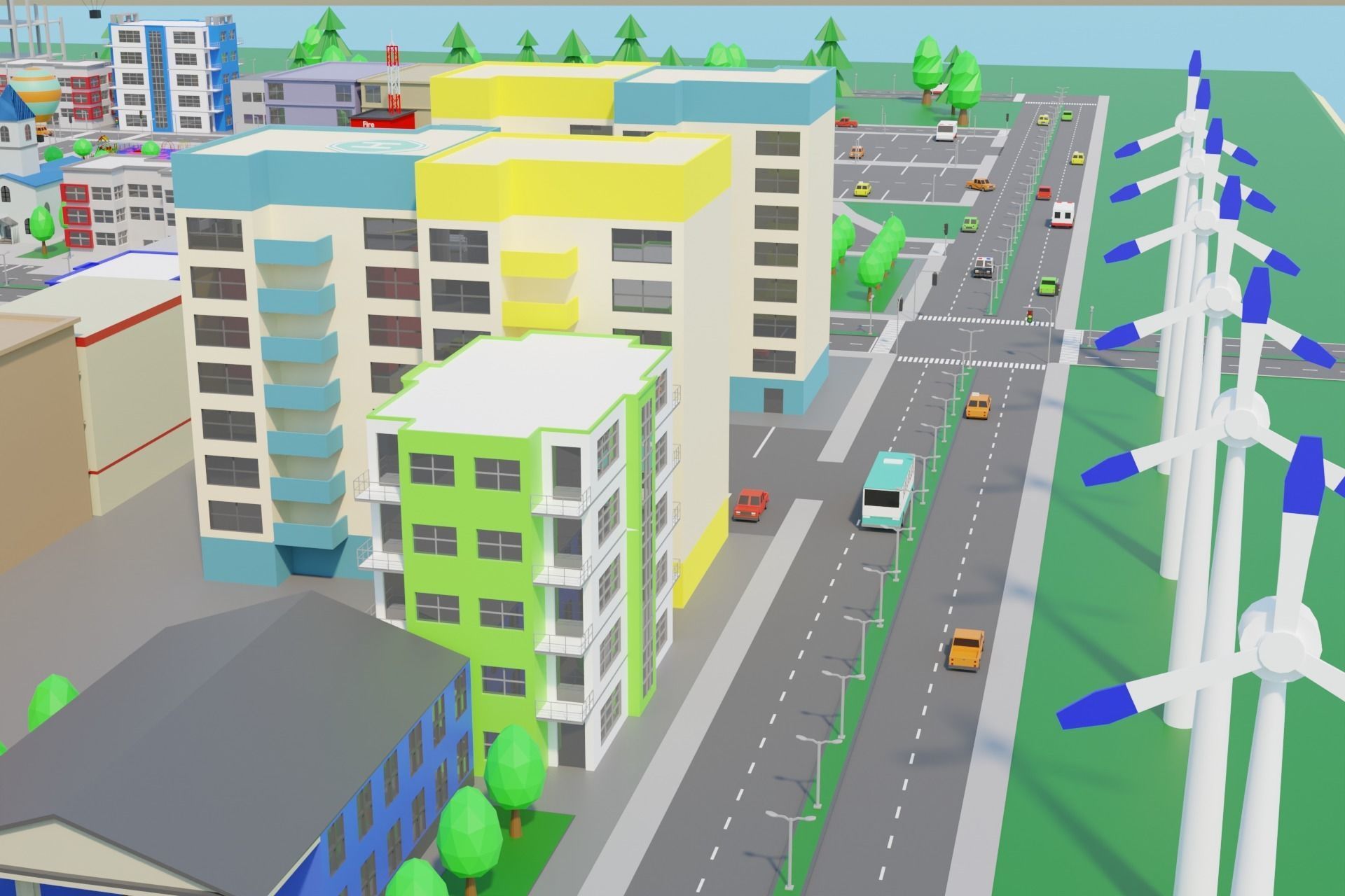 Cartoon City Low-poly 3D model_3