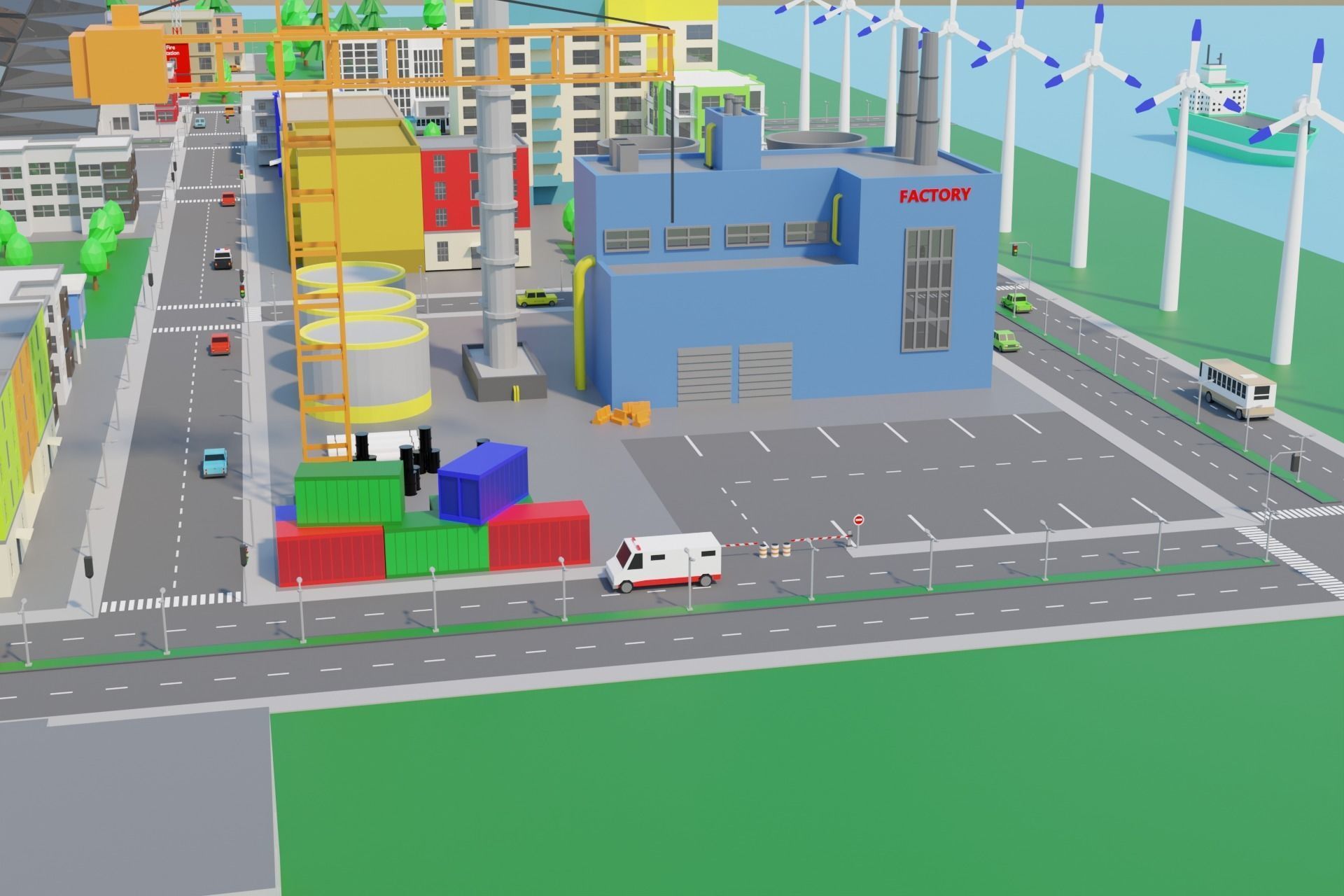 Cartoon City Low-poly 3D model_5