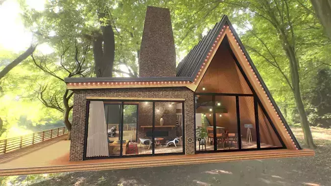 VR cabin in a forest 2023 Low-poly 3D model