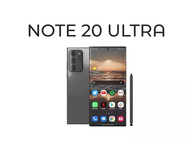 2022 Galaxy Note 20 Ultra with S pen game asset Low-poly 3D model