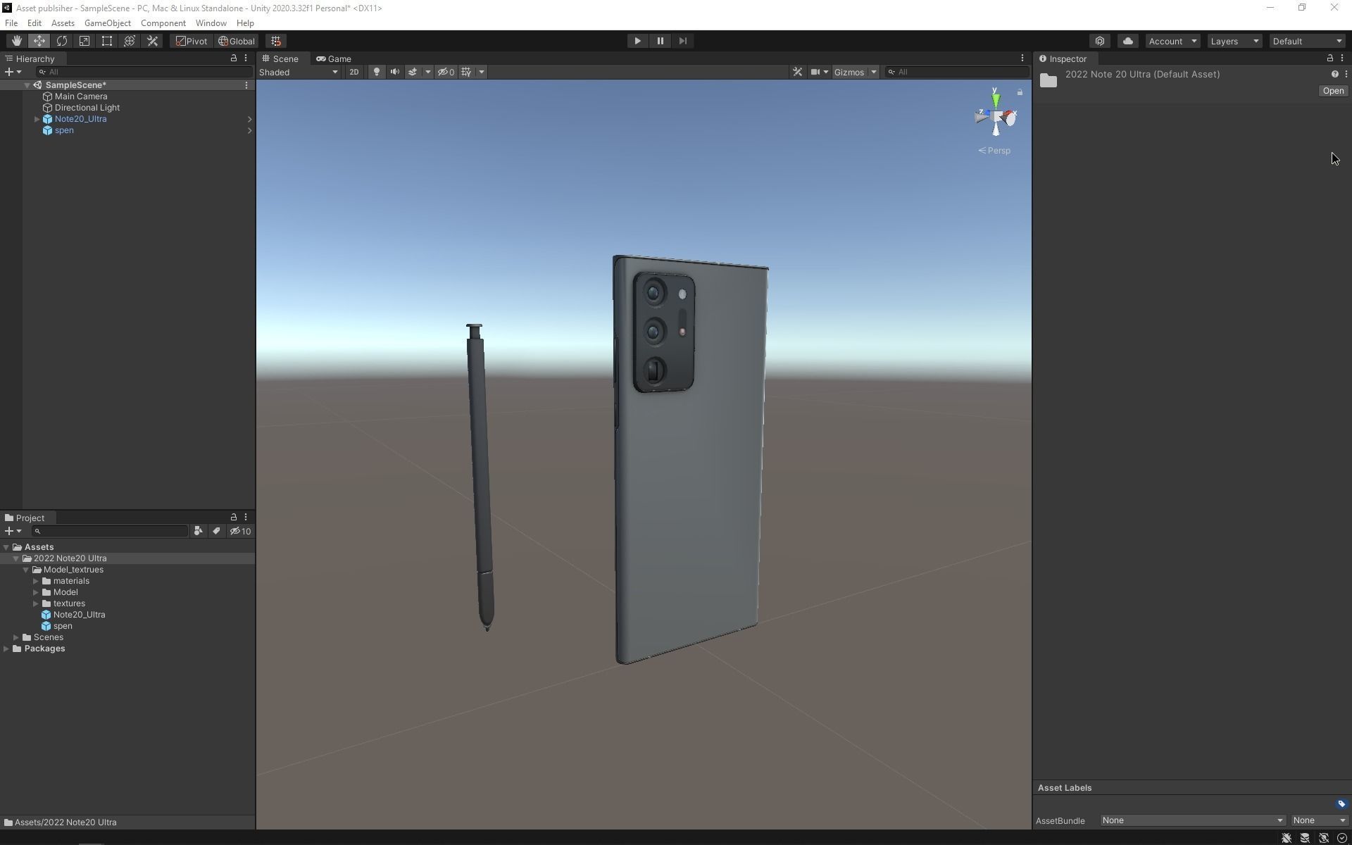 2022 Galaxy Note 20 Ultra with S pen game asset Low-poly 3D model_12