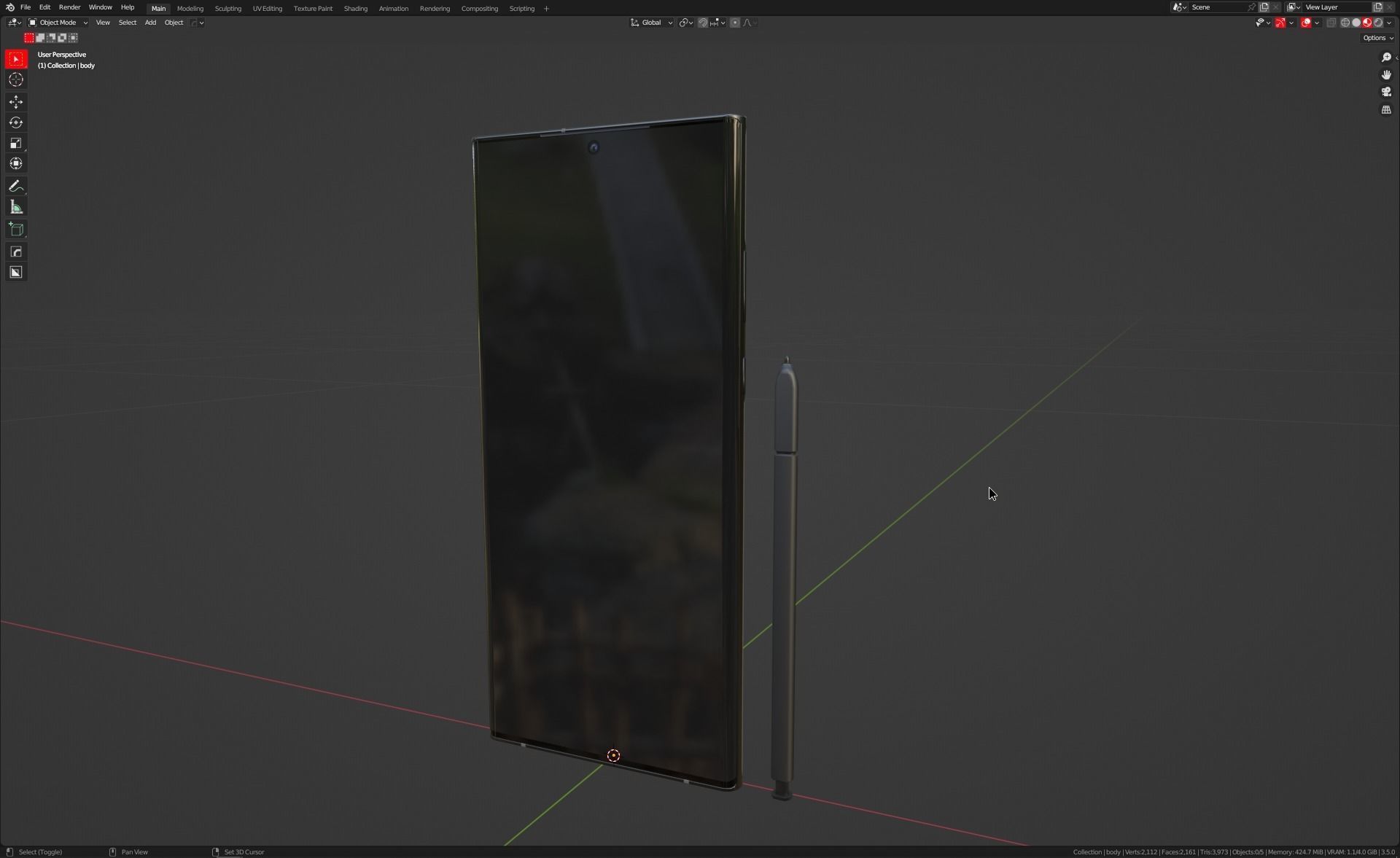 2022 Galaxy Note 20 Ultra with S pen game asset Low-poly 3D model_14