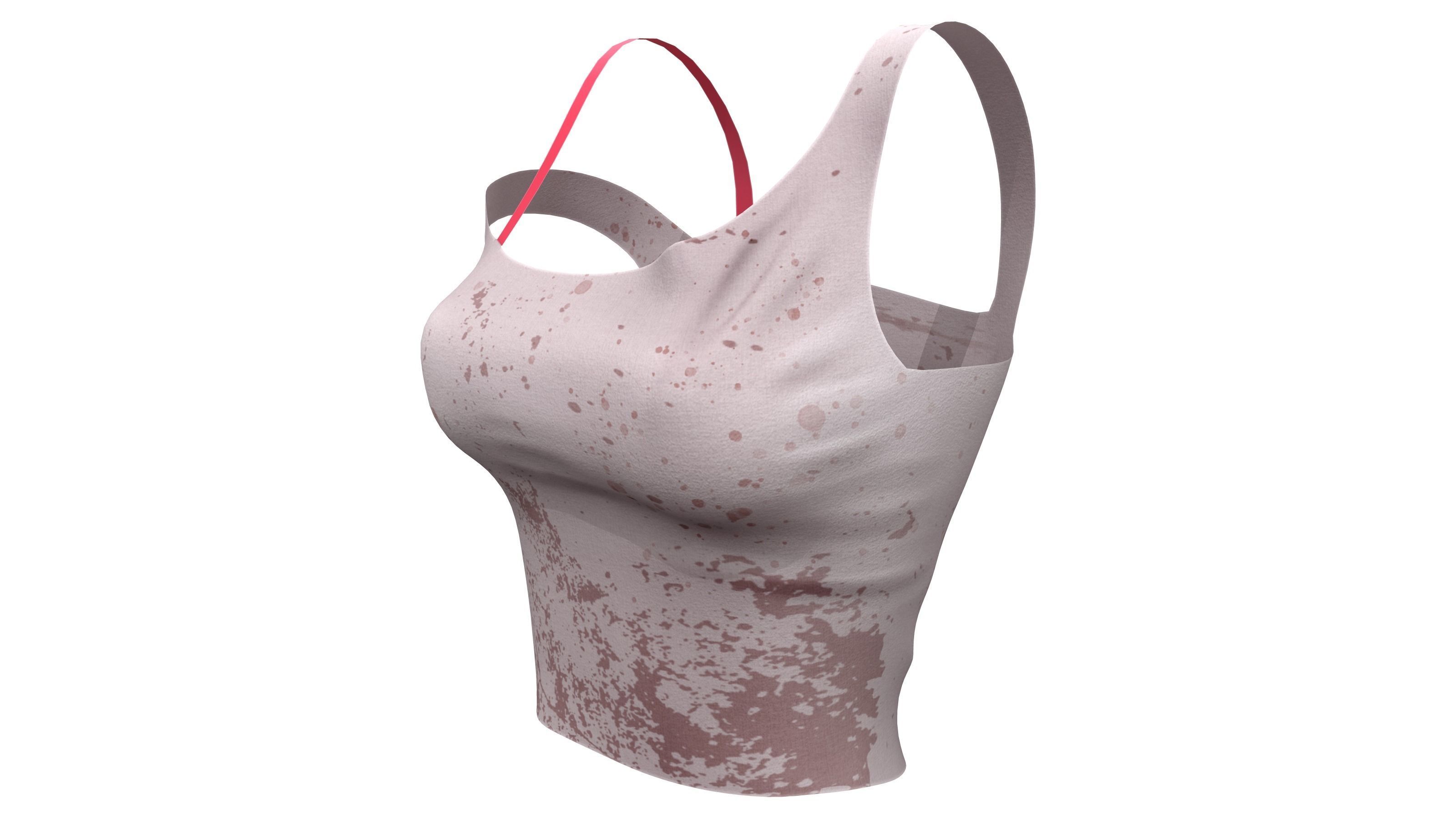 Female Stained Off Shoulder Crop Top Low-poly 3D model_2