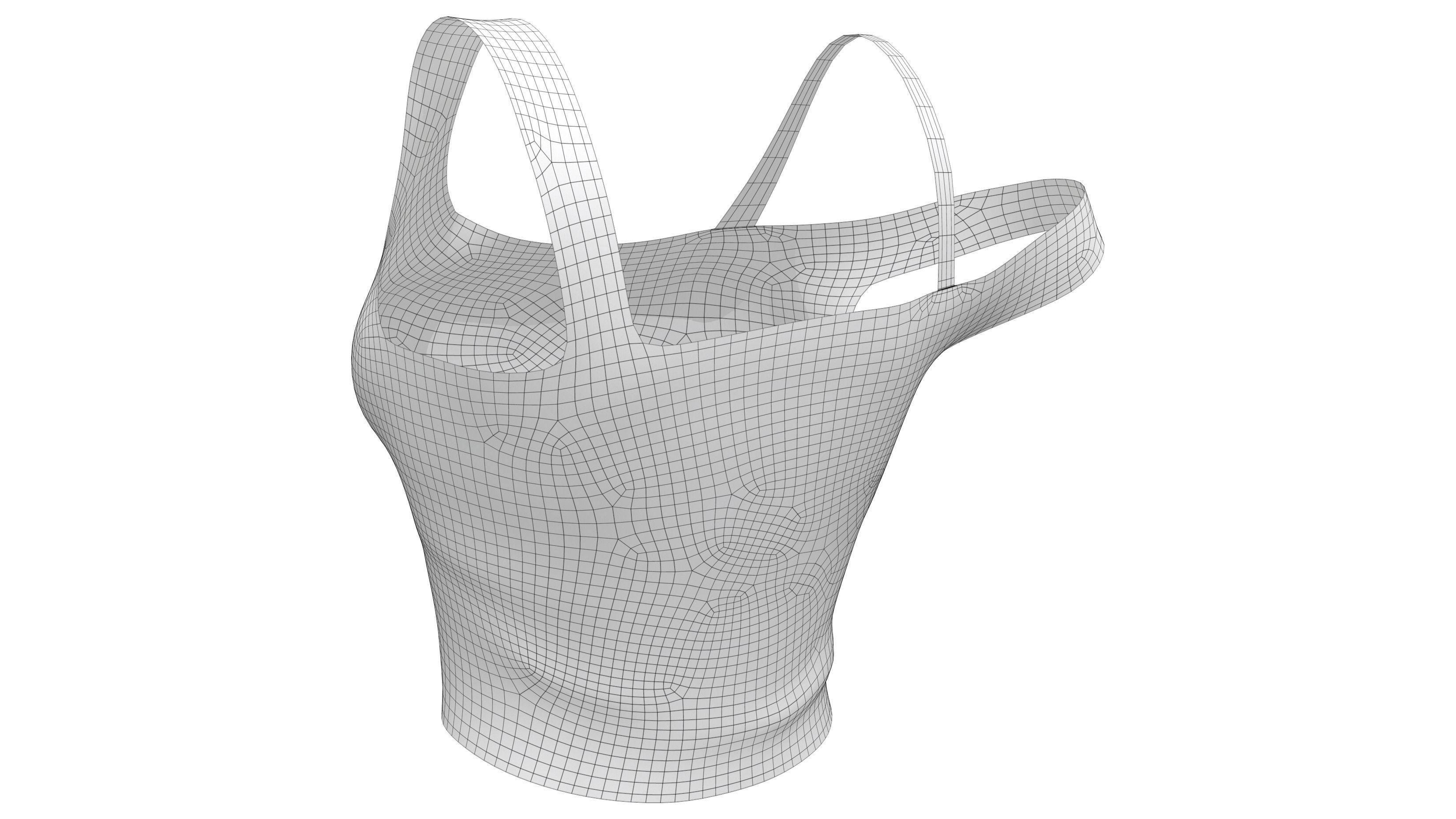 Female Stained Off Shoulder Crop Top Low-poly 3D model_7