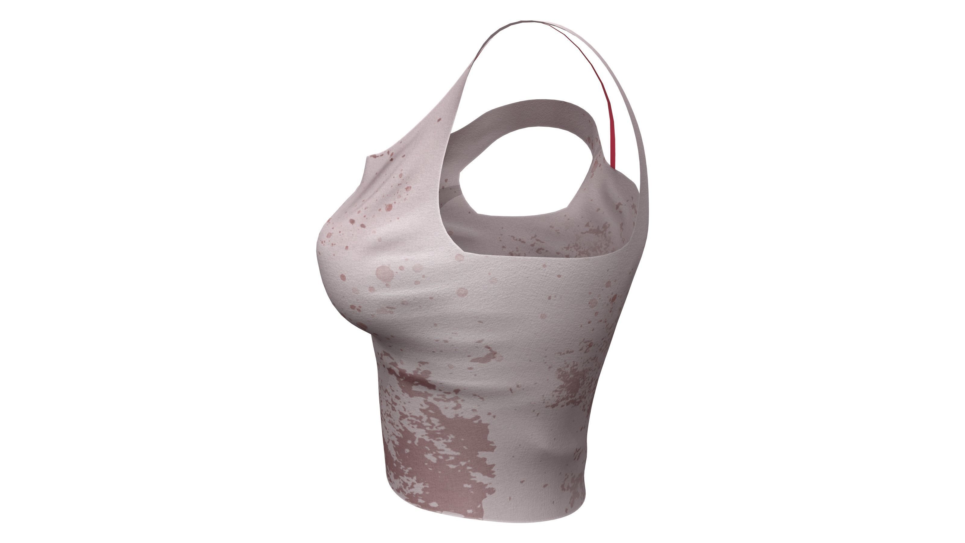Female Stained Off Shoulder Crop Top Low-poly 3D model_3