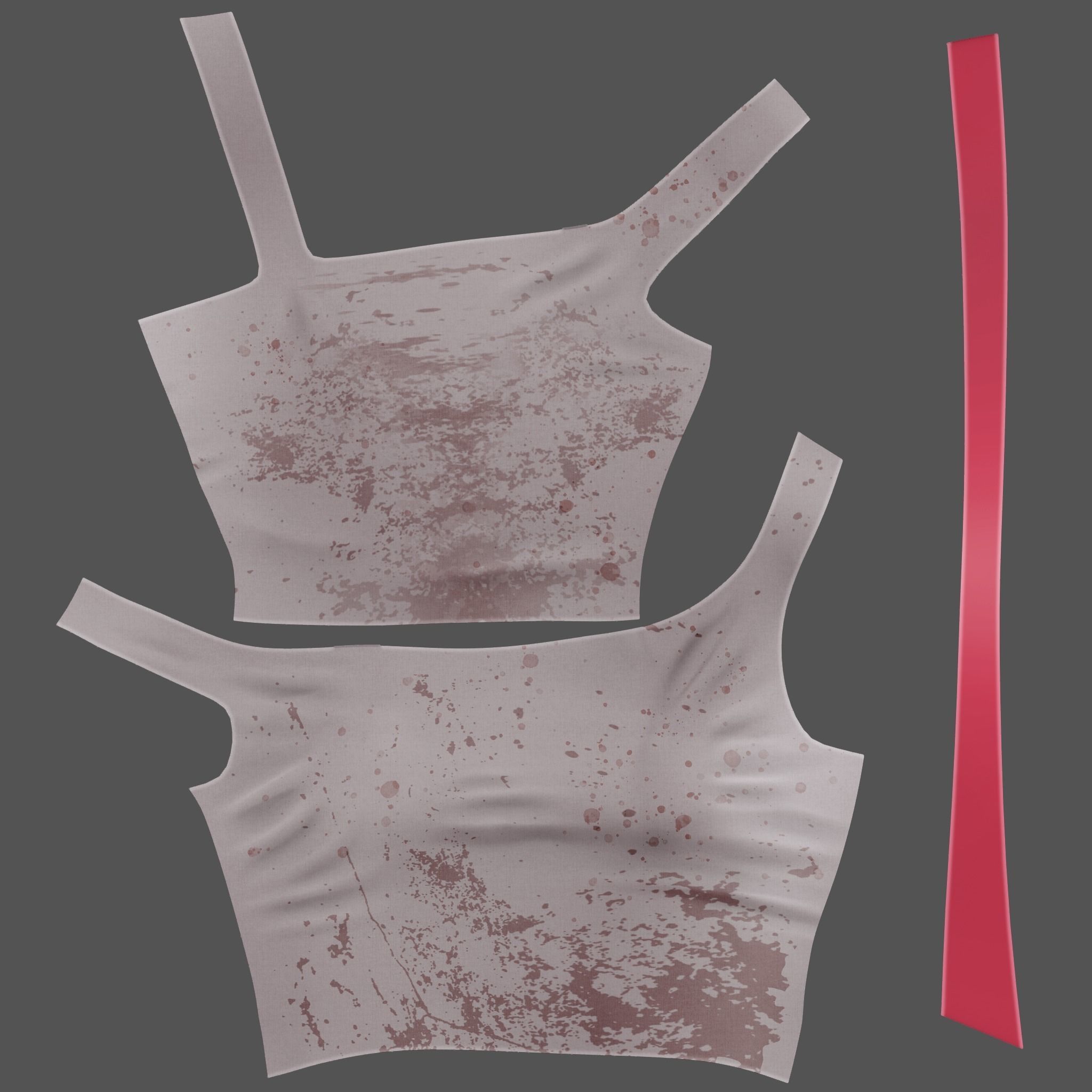 Female Stained Off Shoulder Crop Top Low-poly 3D model_9