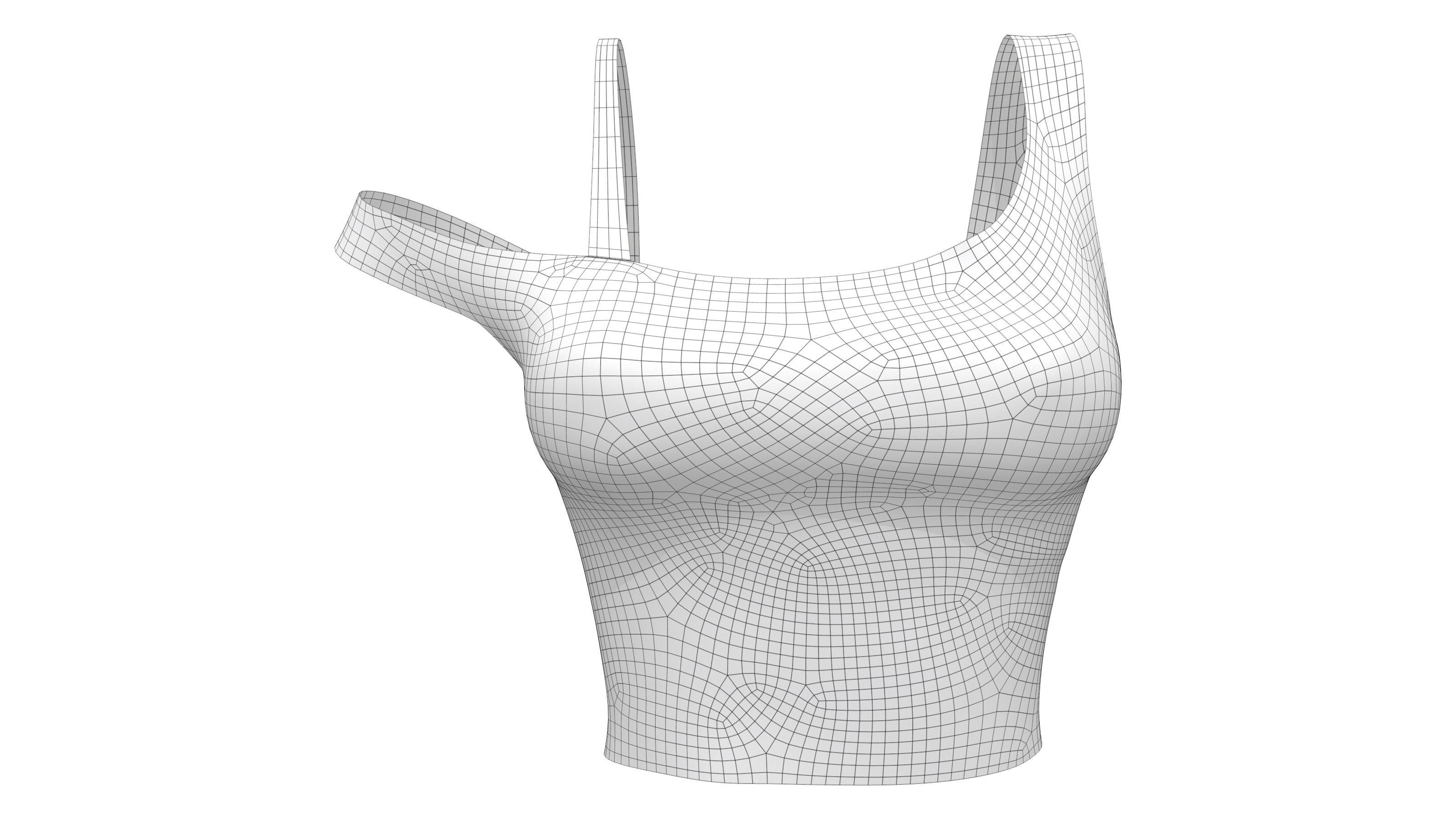Female Stained Off Shoulder Crop Top Low-poly 3D model_6