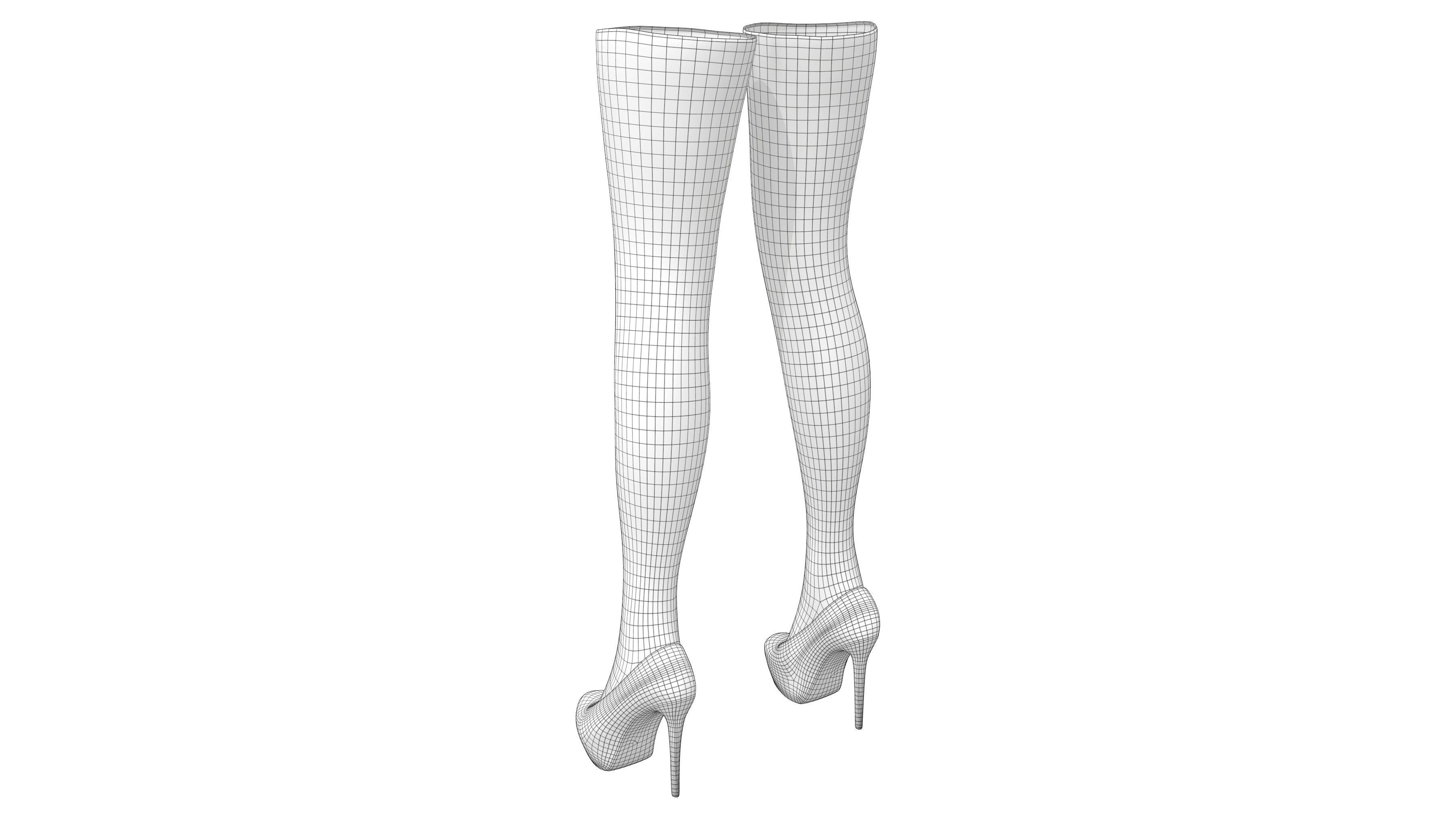 Pin Up Retro Stockings With With Red Shoes Low-poly 3D model_7