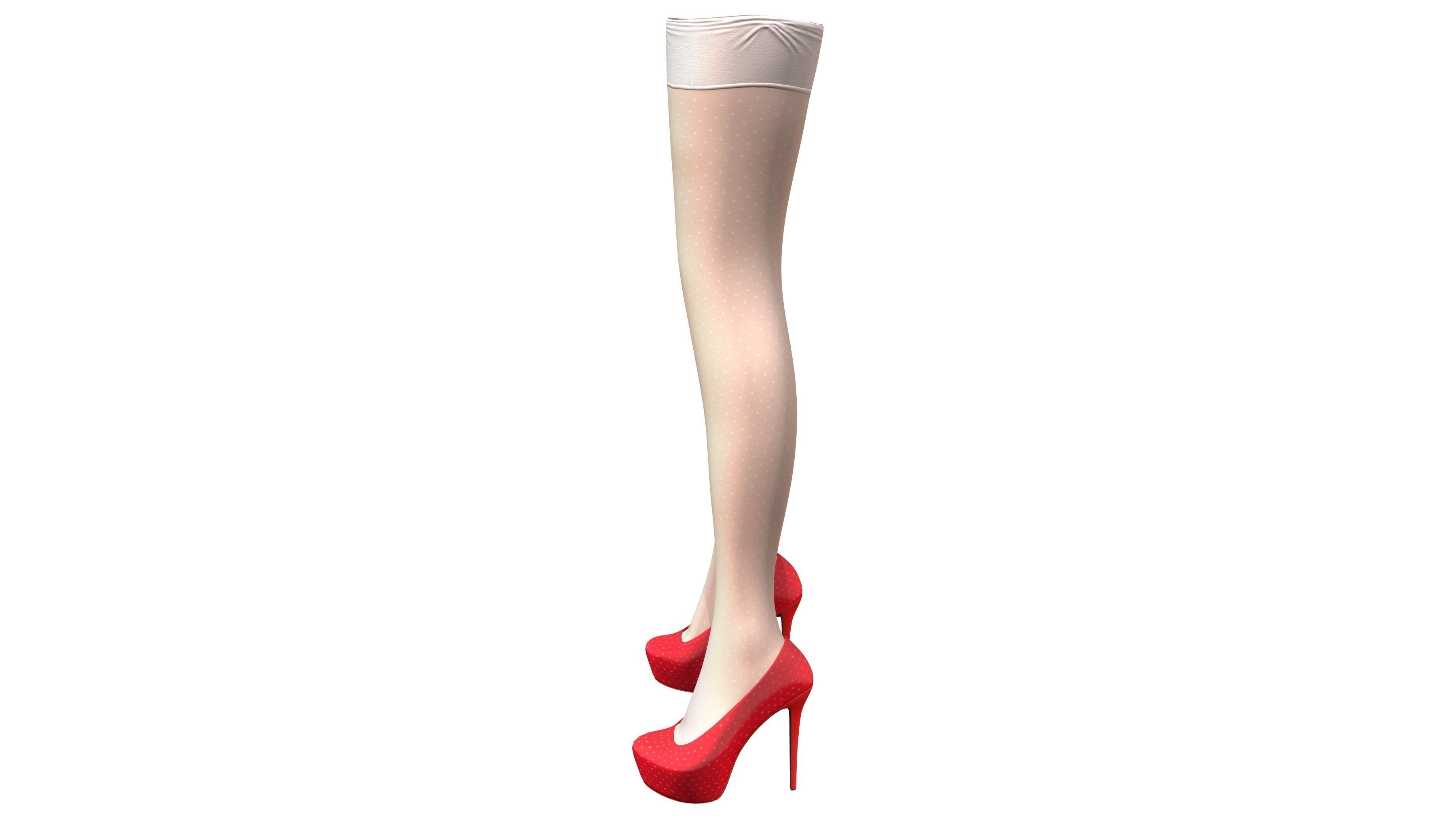 Pin Up Retro Stockings With With Red Shoes Low-poly 3D model_3