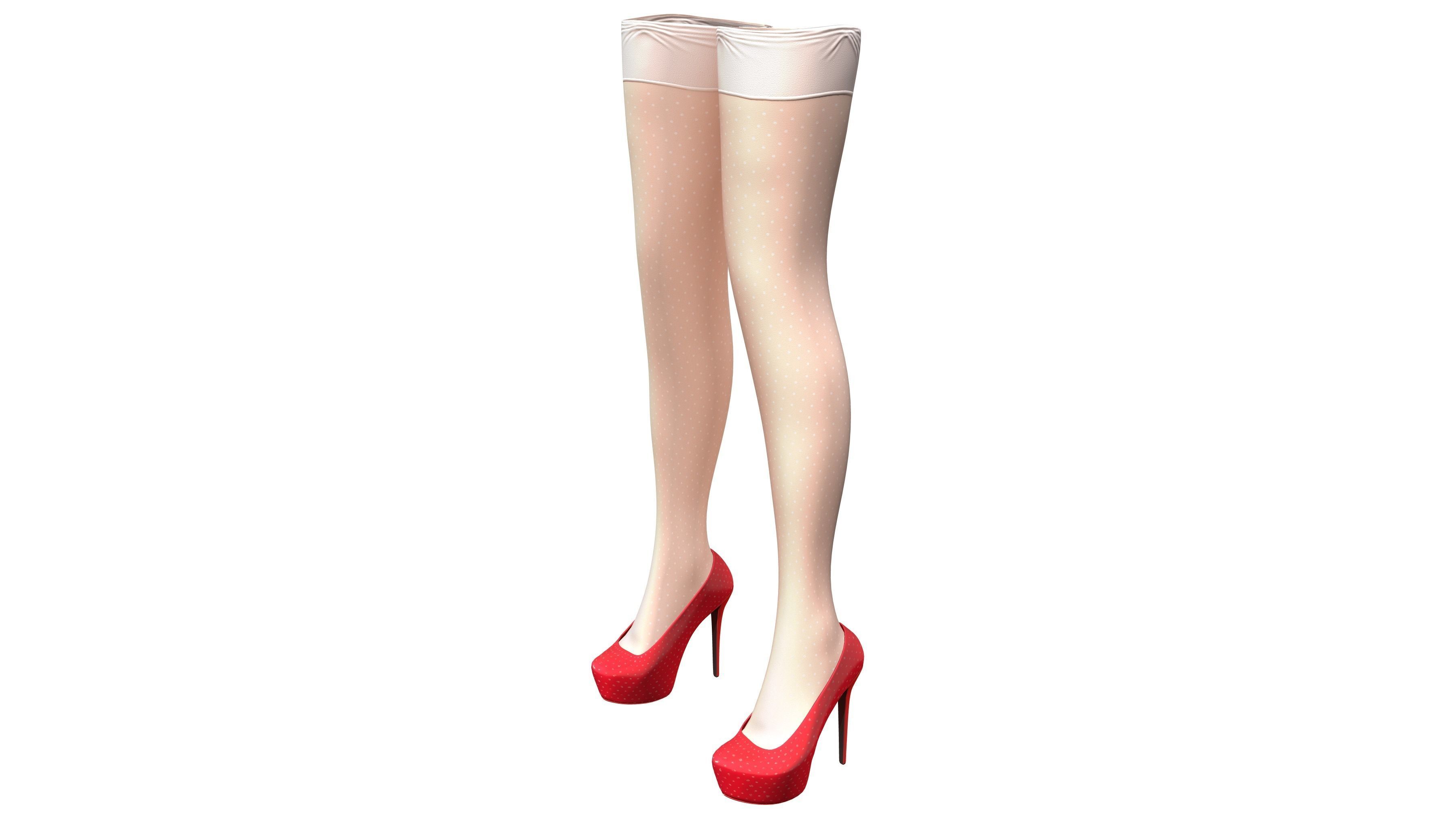 Pin Up Retro Stockings With With Red Shoes Low-poly 3D model_2