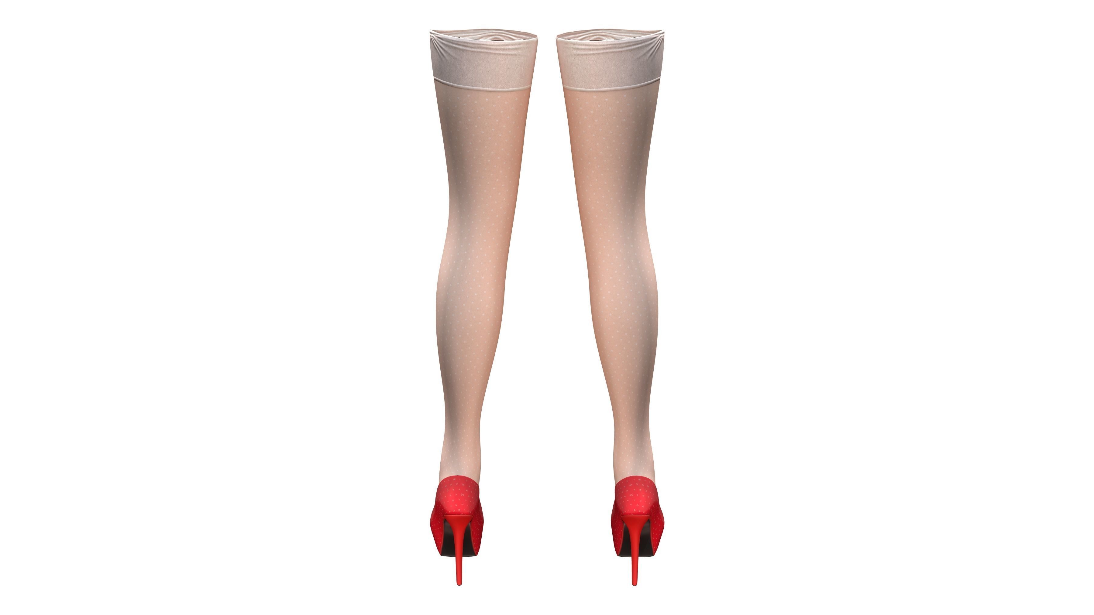 Pin Up Retro Stockings With With Red Shoes Low-poly 3D model_5