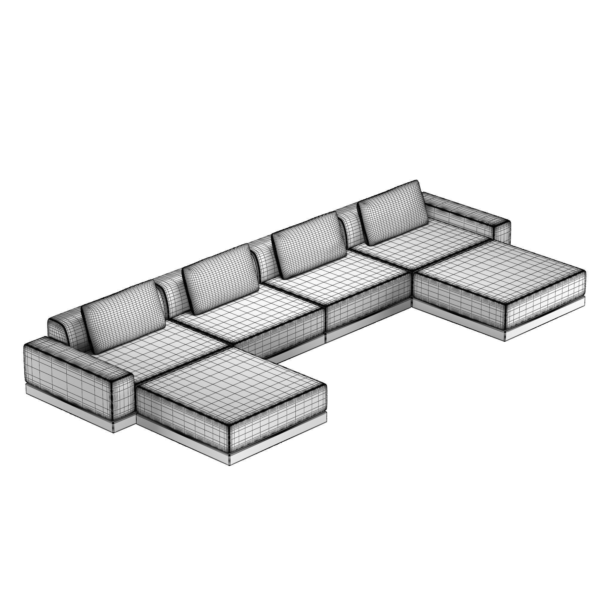 CORTONA TEAK MODULAR U-CHAISE SECTIONAL 3D model_5