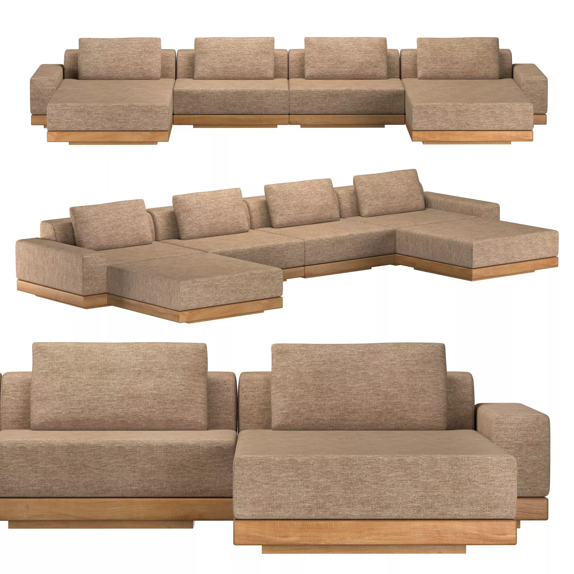 CORTONA TEAK MODULAR U-CHAISE SECTIONAL 3D model_0