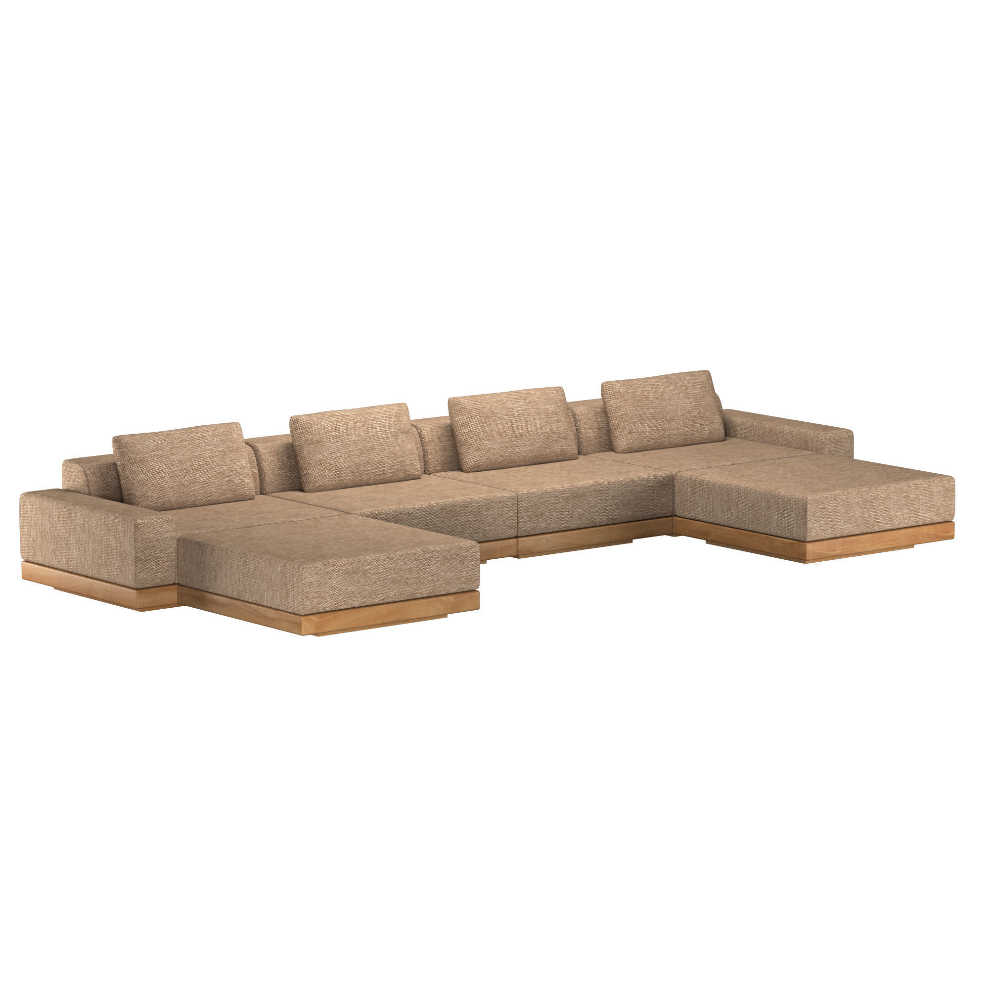 CORTONA TEAK MODULAR U-CHAISE SECTIONAL 3D model_1