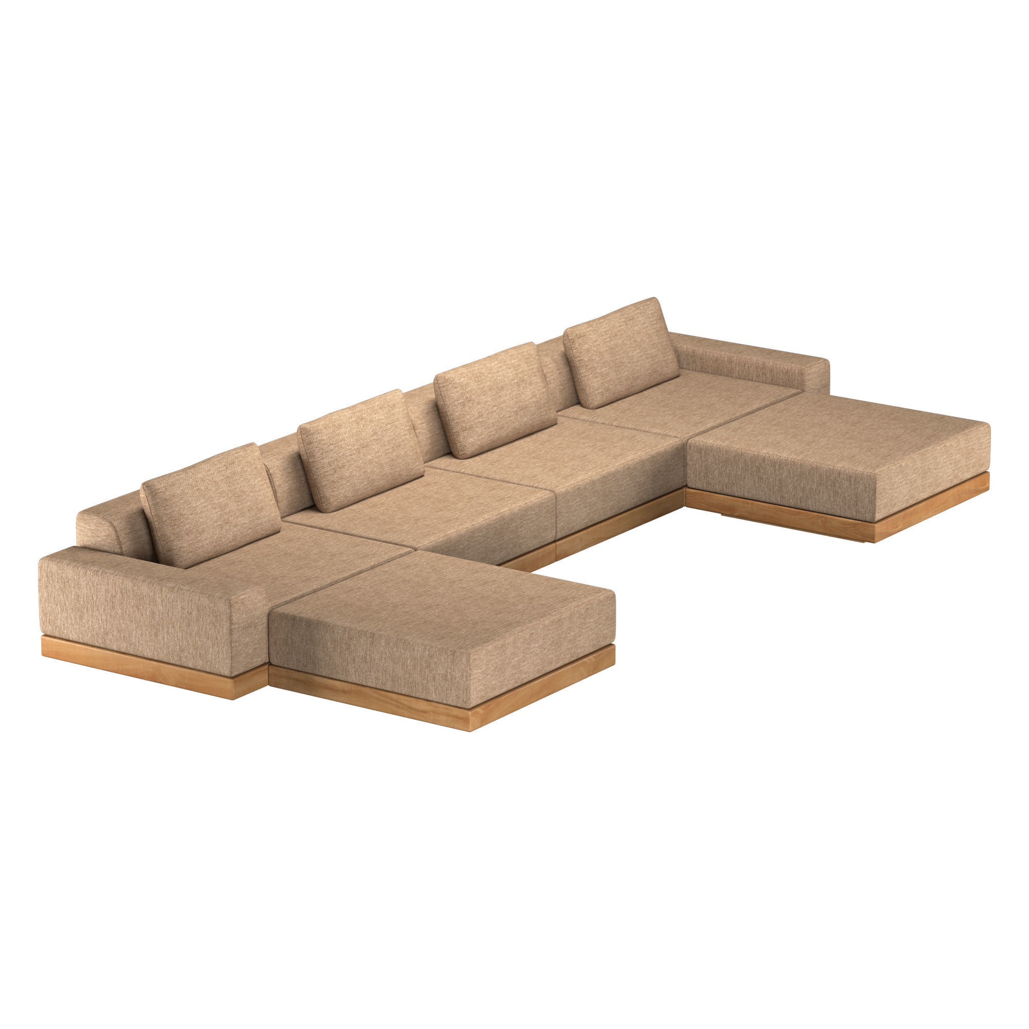 CORTONA TEAK MODULAR U-CHAISE SECTIONAL 3D model_4