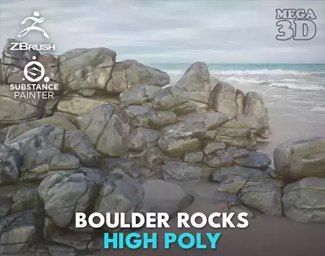 High poly Boulder Rock 230418