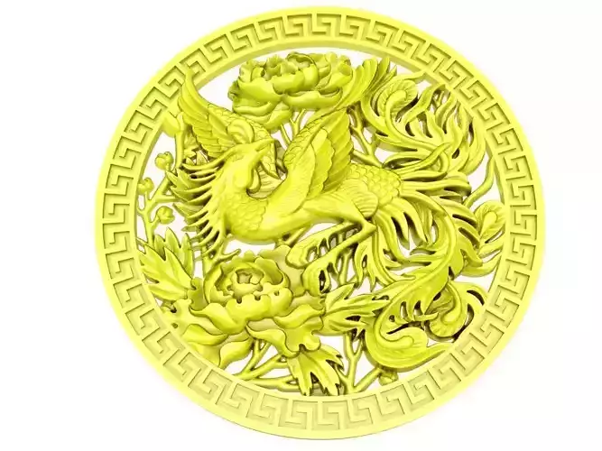 fengshui phoneix and  chrysanthemum pendant 4964 3D print model