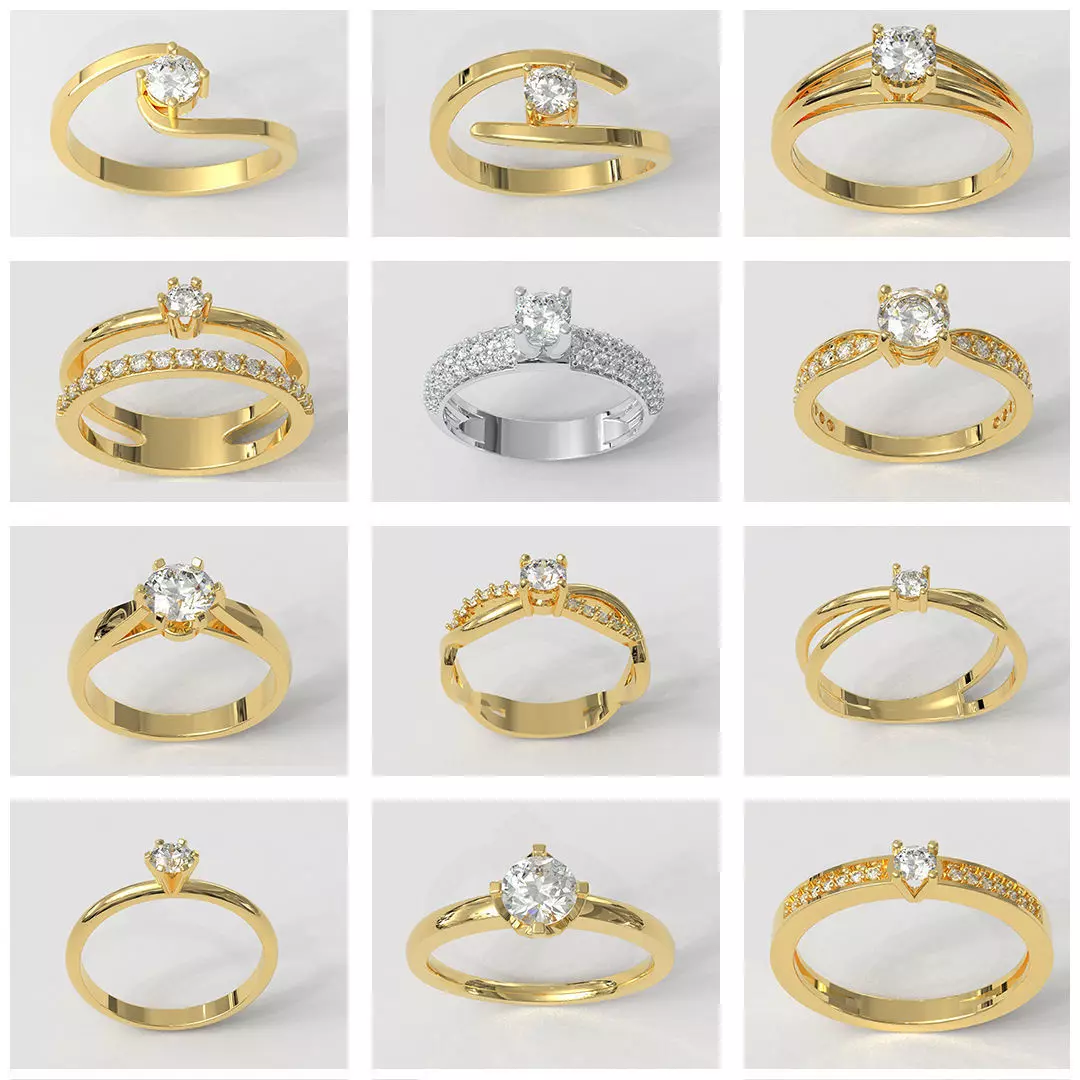 12 Solitaire Rings - Pack
