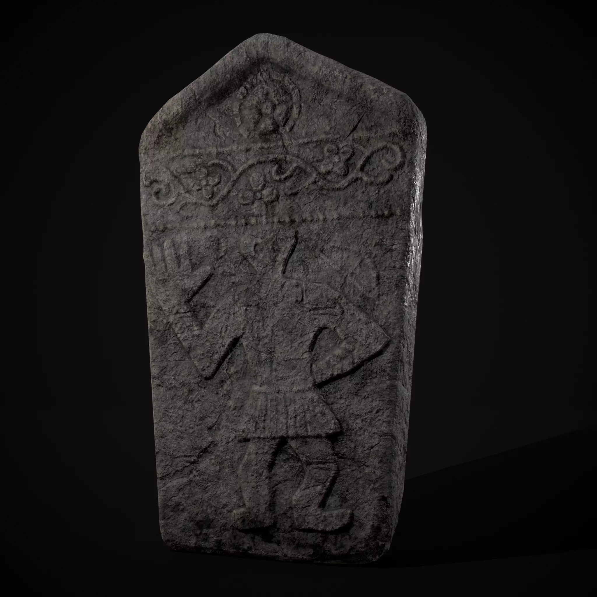 Carved Figure Gravestone Low-poly 3D model_0