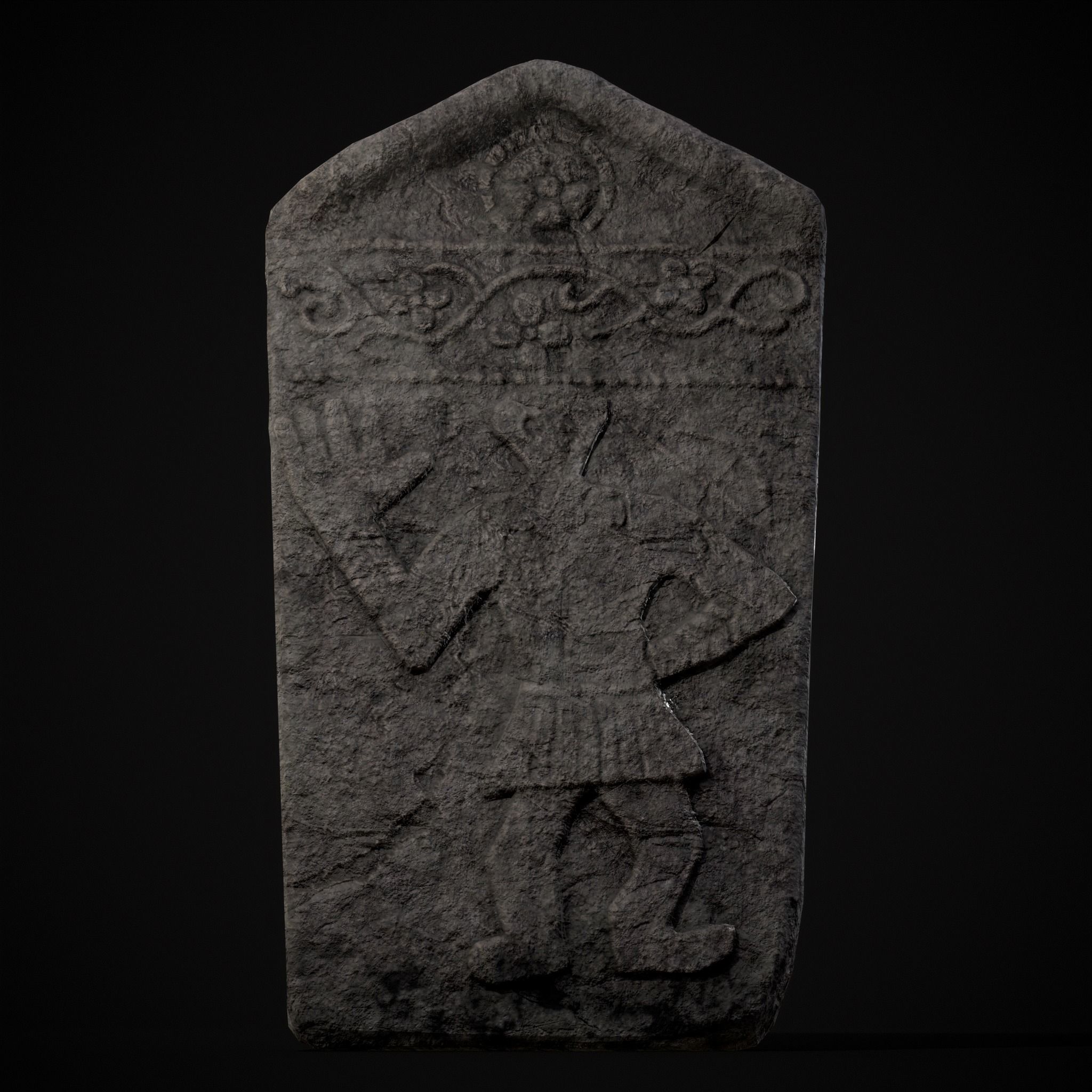 Carved Figure Gravestone Low-poly 3D model_7