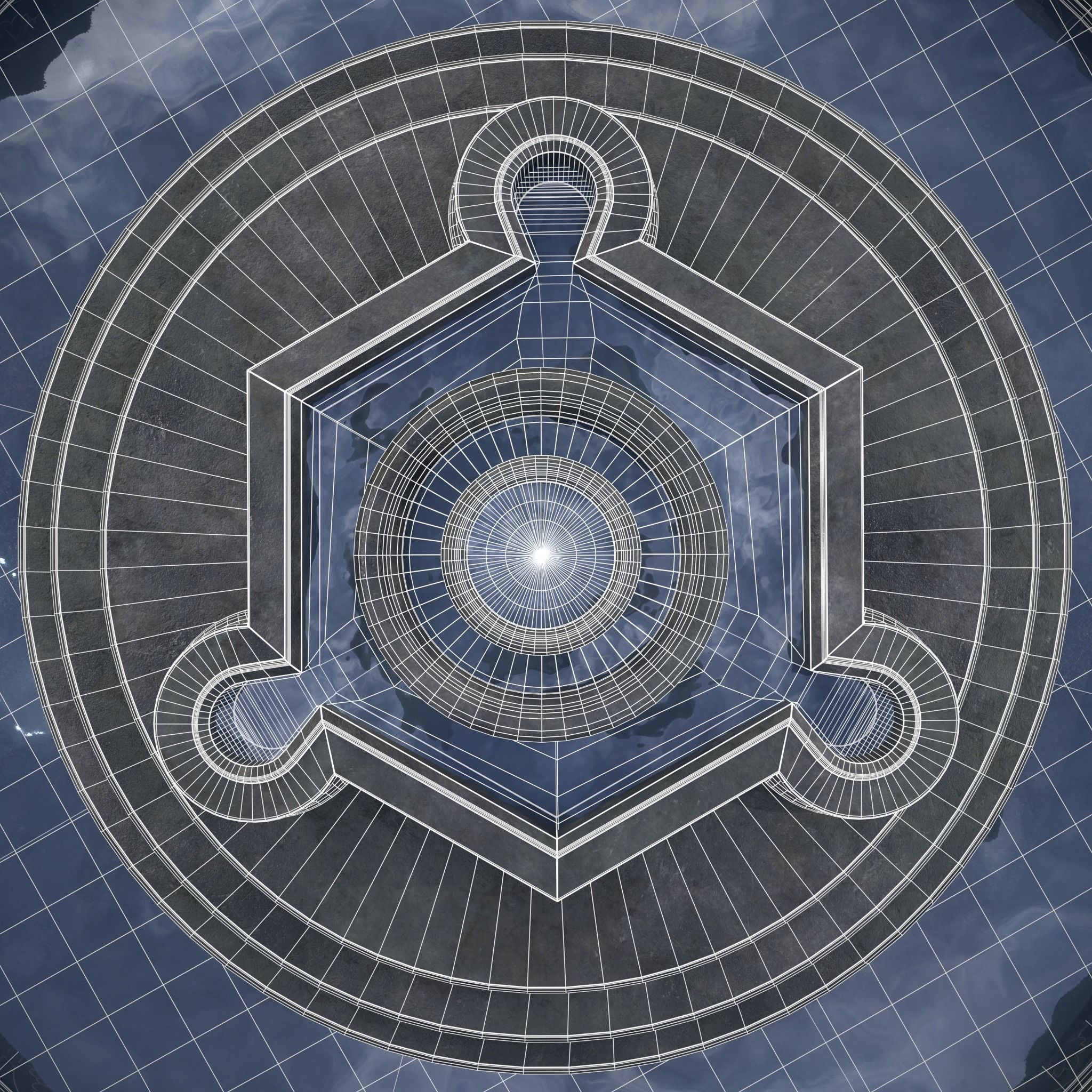 Octagon Water Fountain Low-poly 3D model_6