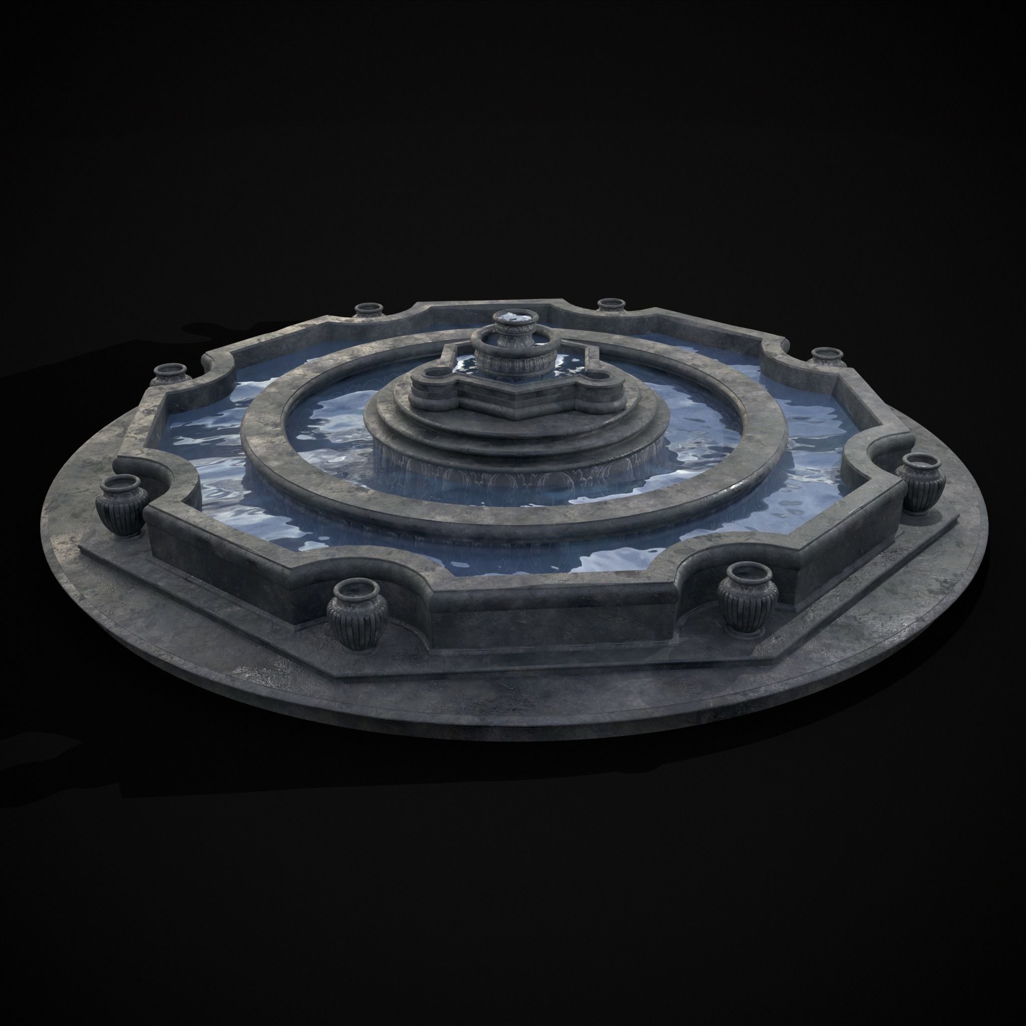 Octagon Water Fountain Low-poly 3D model_27