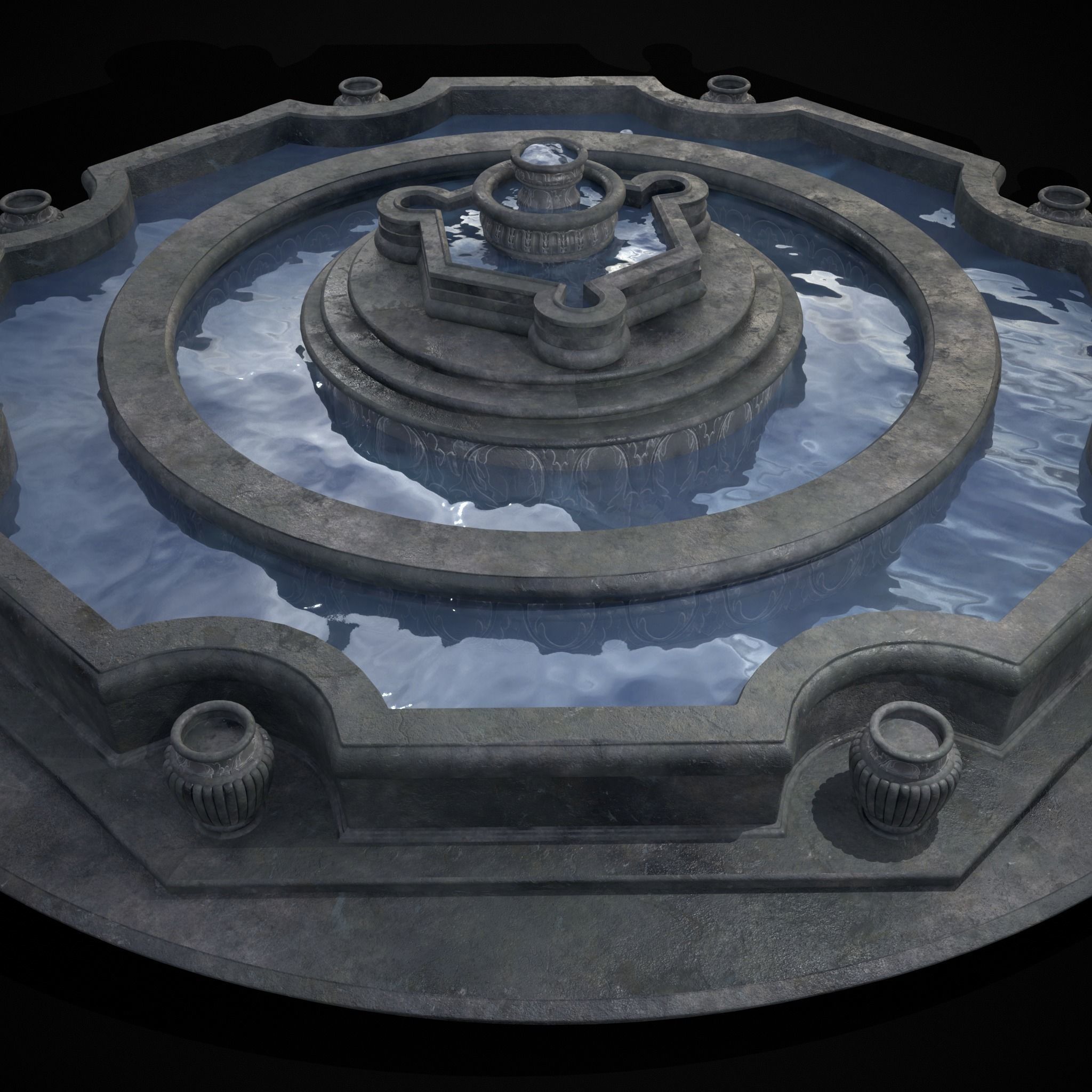 Octagon Water Fountain Low-poly 3D model_21