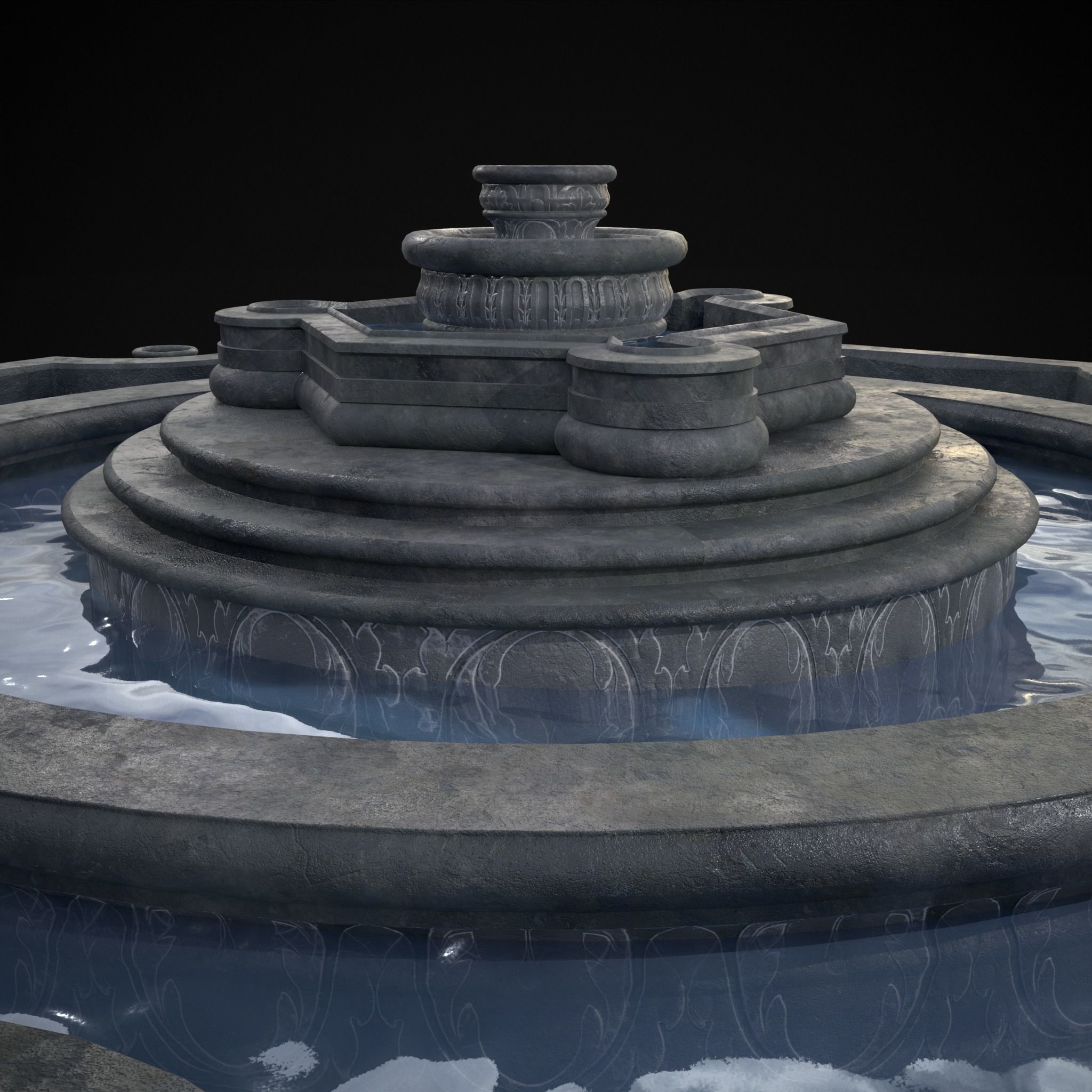 Octagon Water Fountain Low-poly 3D model_7