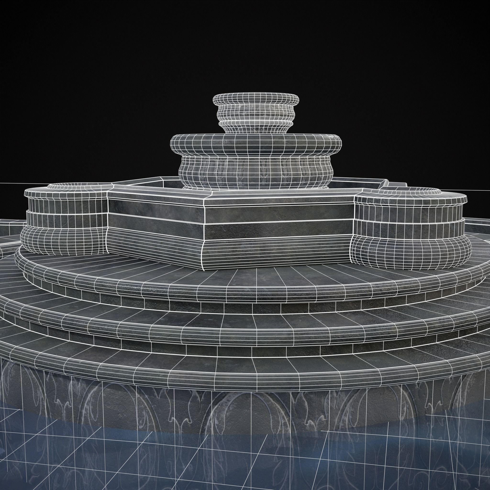 Octagon Water Fountain Low-poly 3D model_10