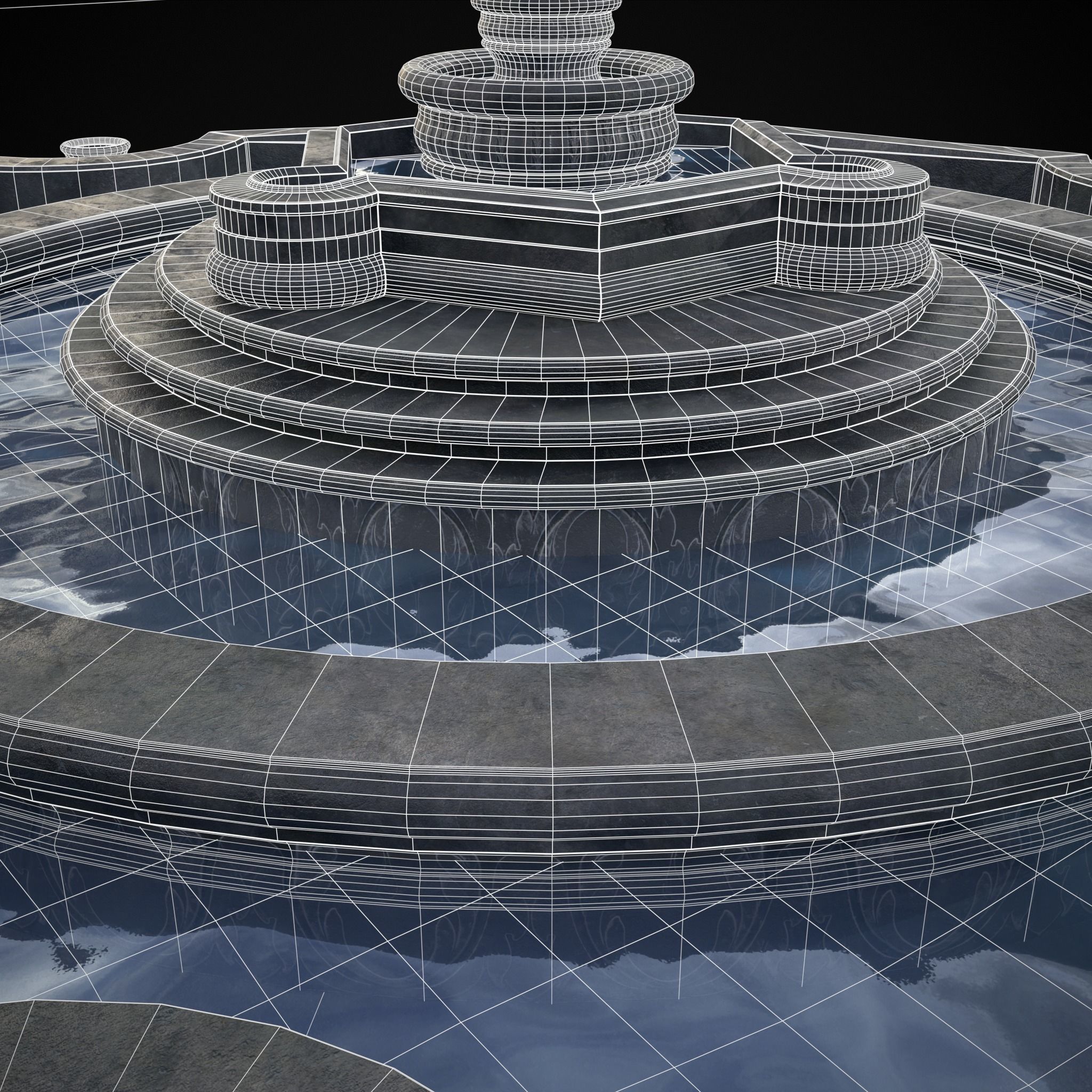 Octagon Water Fountain Low-poly 3D model_18