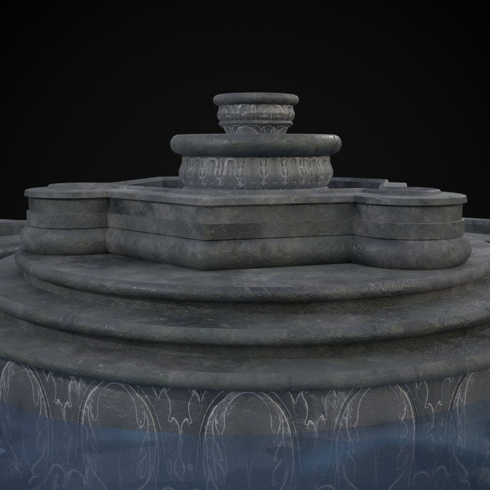 Octagon Water Fountain Low-poly 3D model_9
