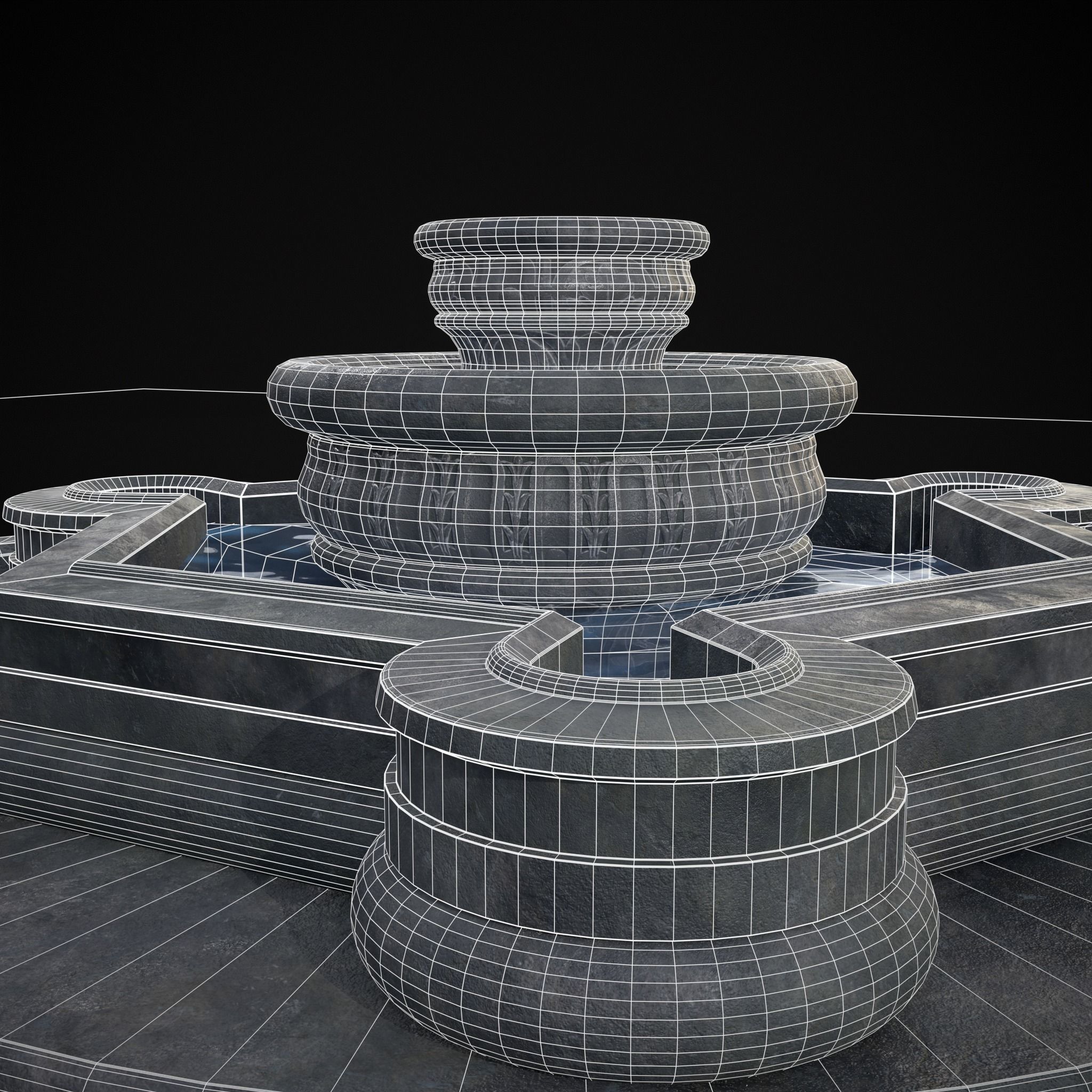 Octagon Water Fountain Low-poly 3D model_12