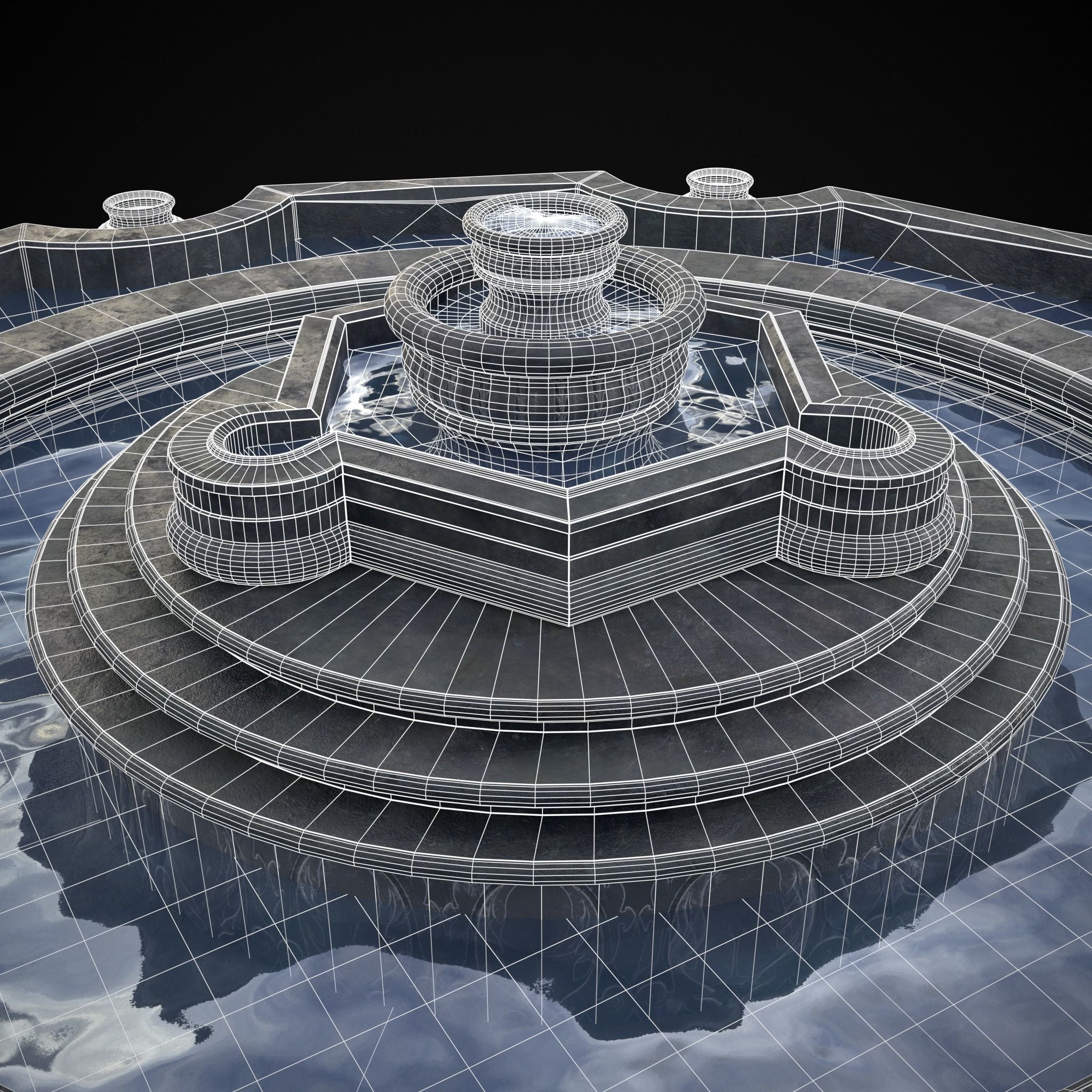 Octagon Water Fountain Low-poly 3D model_30