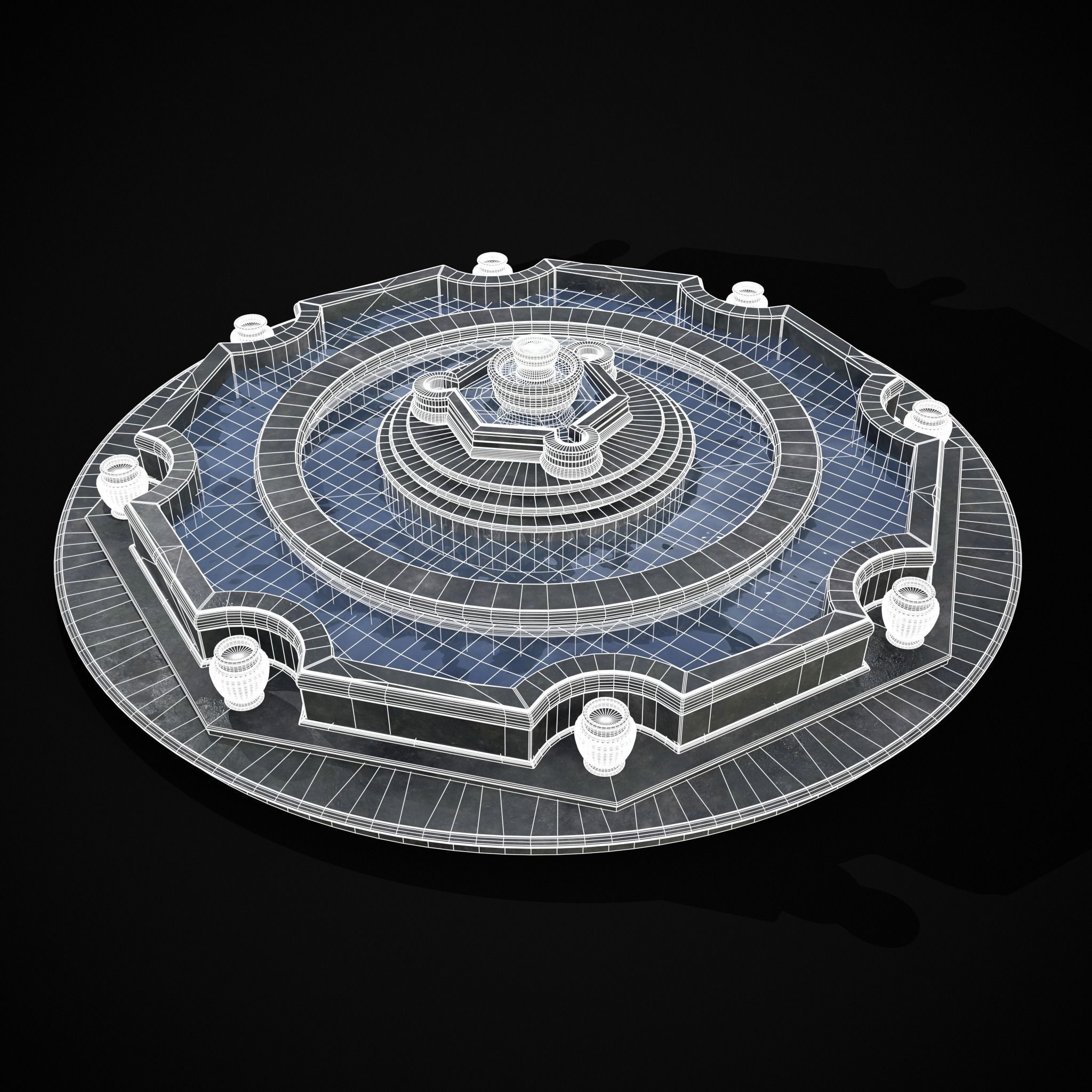 Octagon Water Fountain Low-poly 3D model_34