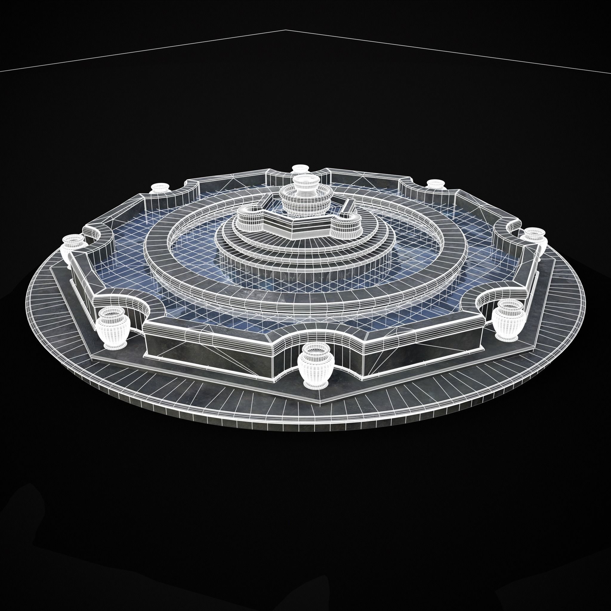 Octagon Water Fountain Low-poly 3D model_36