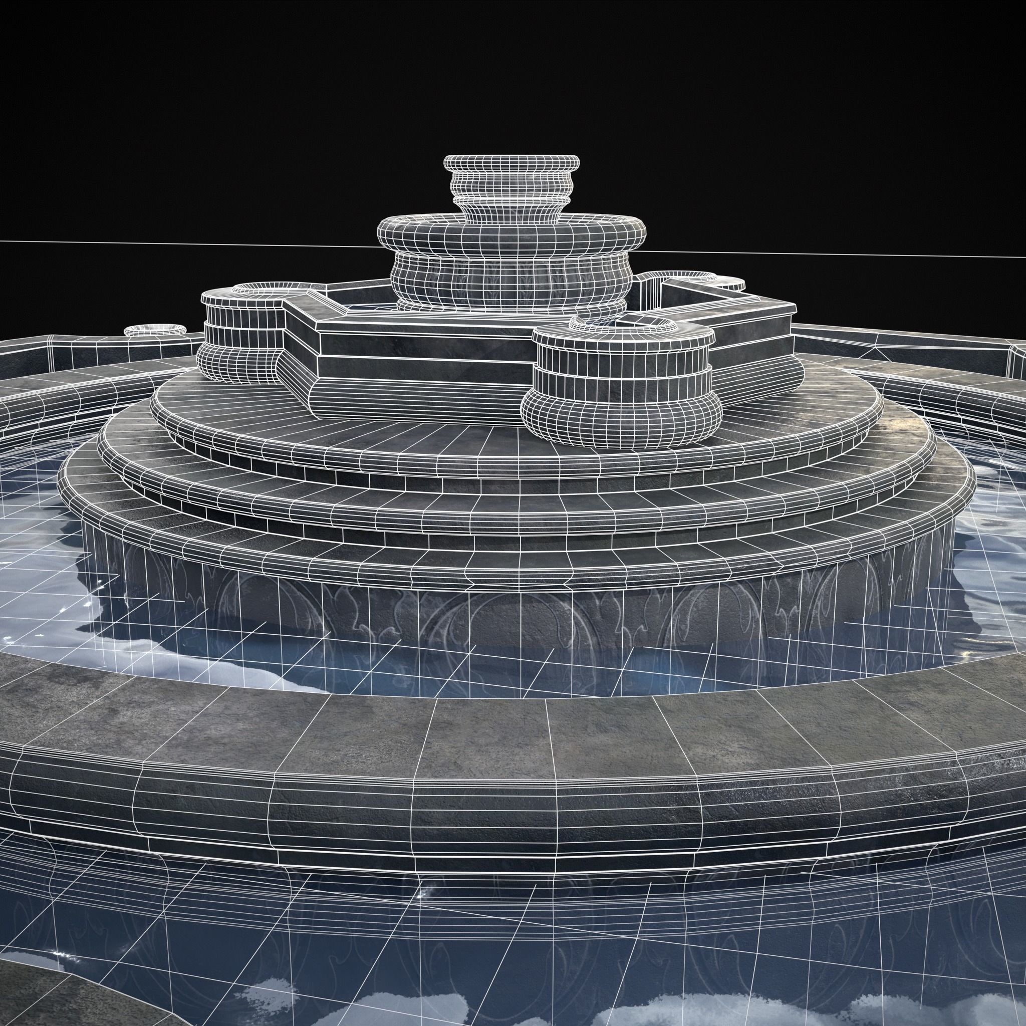 Octagon Water Fountain Low-poly 3D model_8