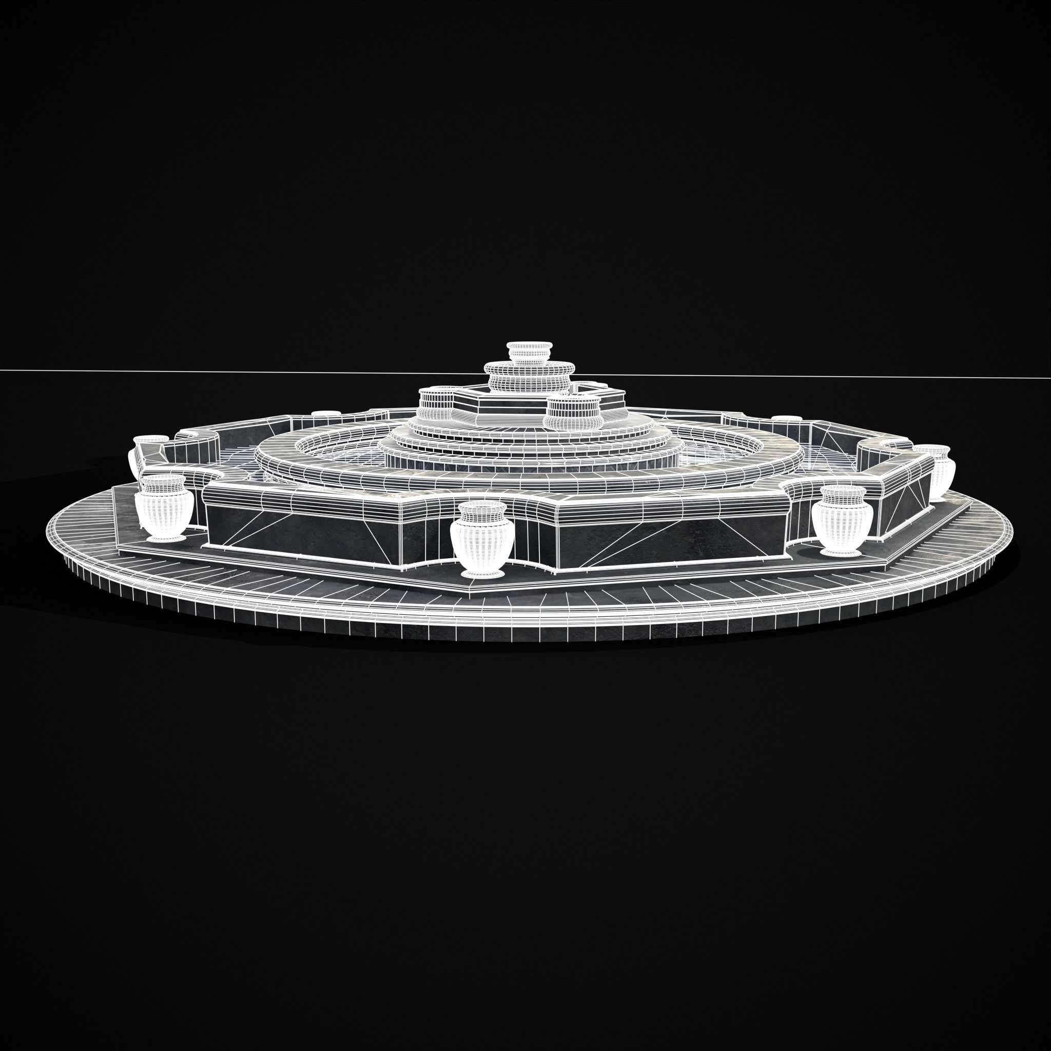 Octagon Water Fountain Low-poly 3D model_20
