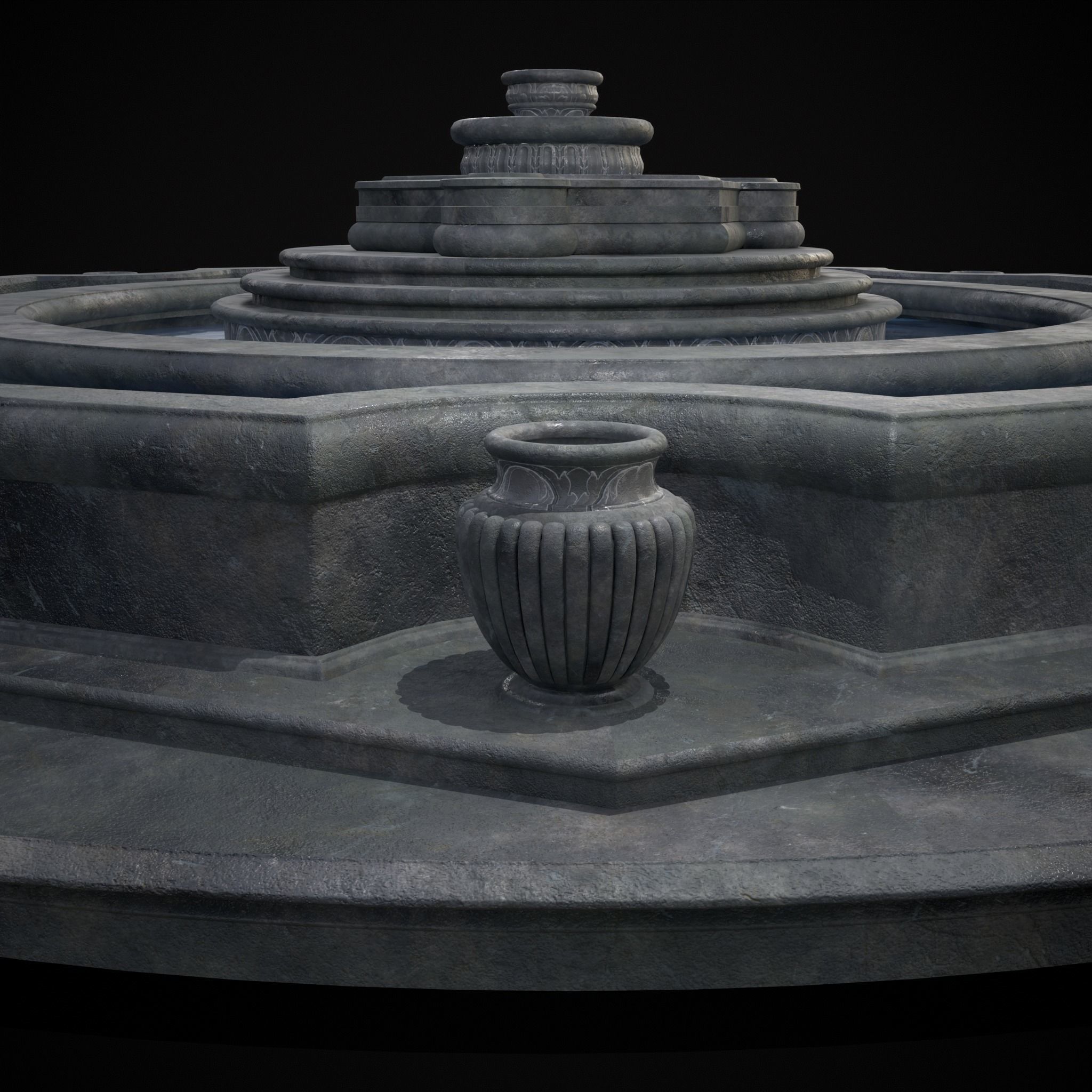 Octagon Water Fountain Low-poly 3D model_13